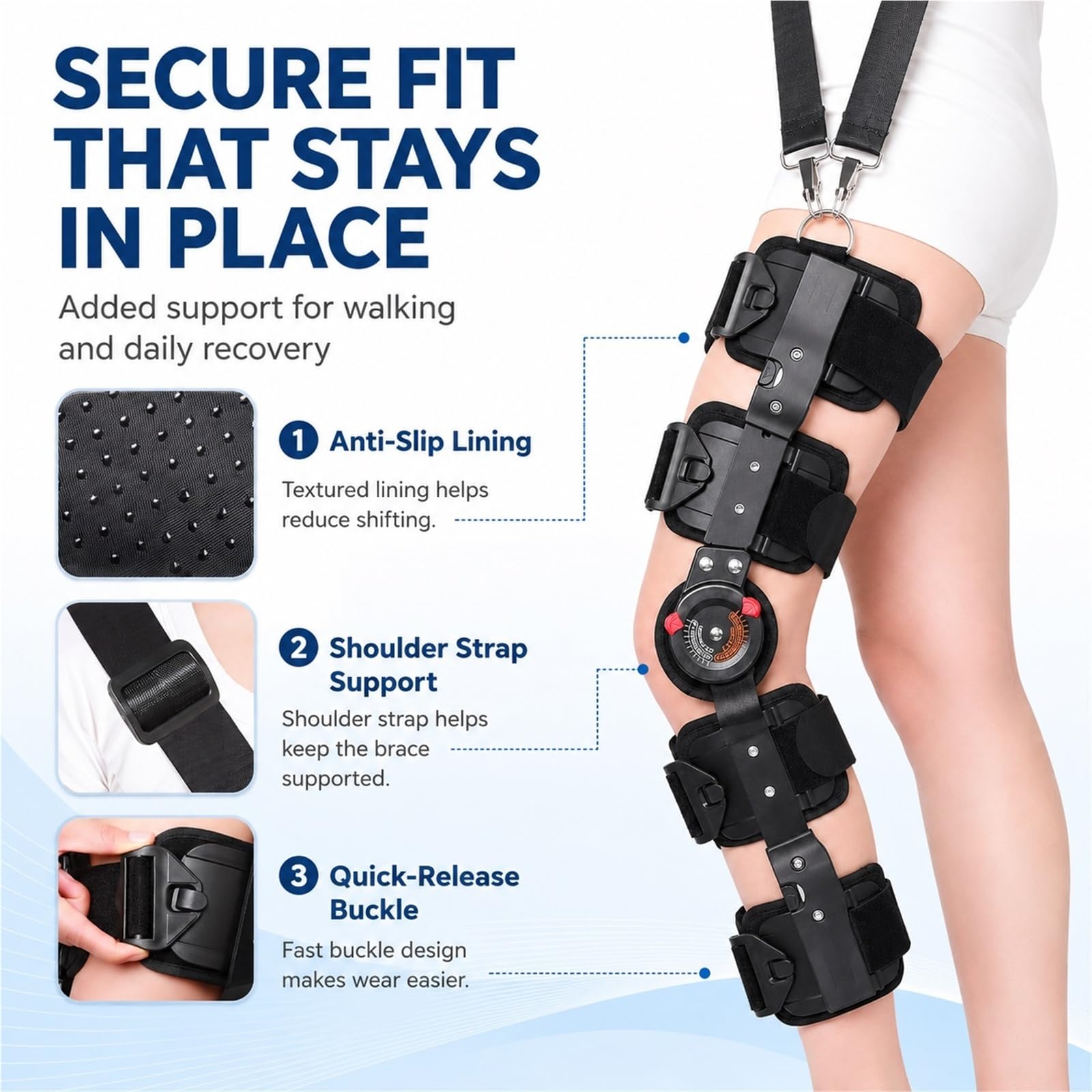 Rodillera Ortopédica Articulada ROM Inmovilizador de Rodilla Ajustable para Rehabilitación Postoperatoria Menisco ACL Artritis Soporte Médico para Hombre y Mujer