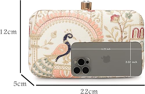 Miniatura 4 de LONGING TO BUY Embrague de caja de diseño hecho a mano - Bordado Zari para mujer