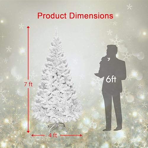 Miniatura 10 de Árbol de Navidad artificial blanco de 8 pies árbol de Navidad con bisagras de primera calidad decoración navideña para interiores y exteriores