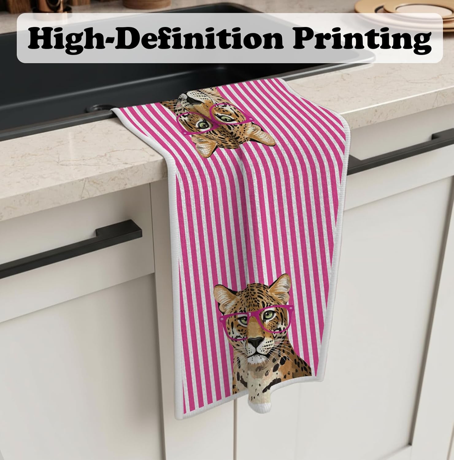 Pink Stripes Tiger Kitchen Towel Decorative,Funny Tigers Gifts Dish Towels,Tiger Gifts for Women Pink Hand Towels Drying Cloth for Kitchen Bathroom Decor,16x24 Inch - Image 3
