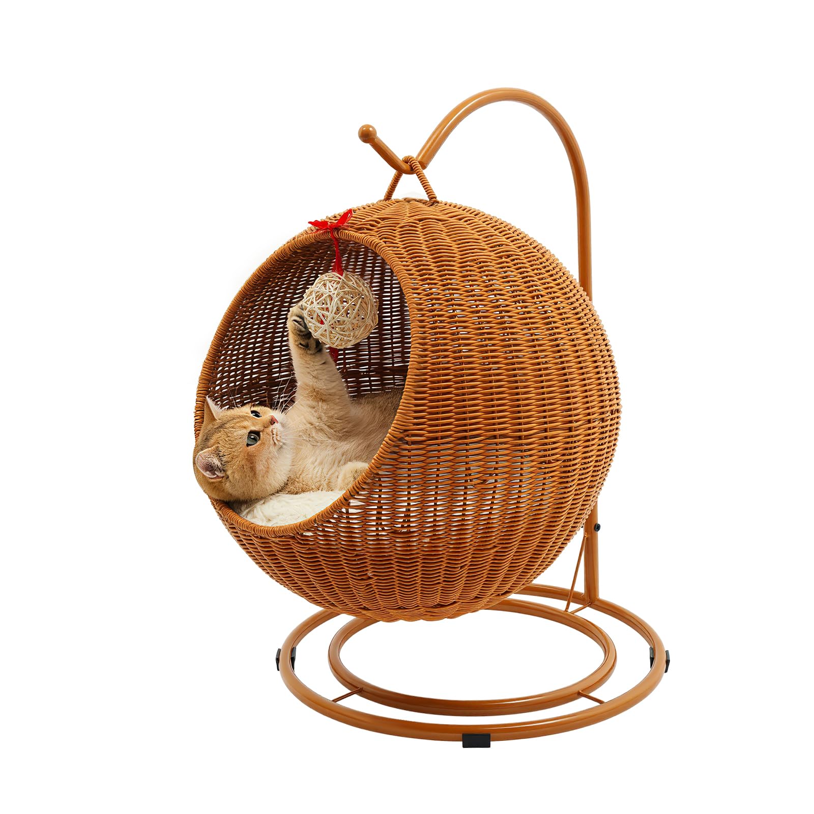 Columpio para gatos, de ratán, para menores de 7,5 kg, incluye cojín suave, flojín frío y tabla para rascar gatos, columpio colgante para gatos, silla Papasan para gatos