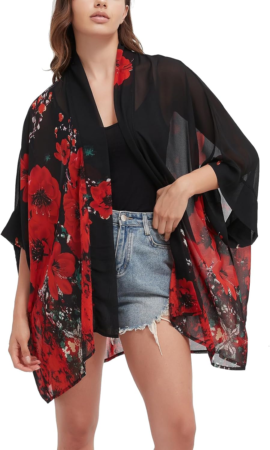 Women's Kimono Cardigans Camouflage Sheer Chiffon Blouse Boho Wrap Casual Coverup Loose Tops