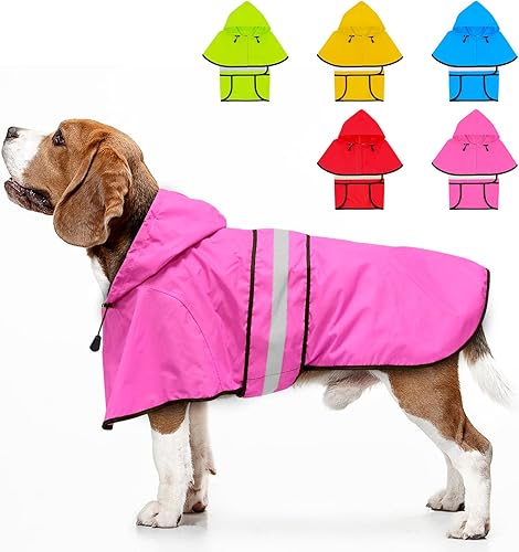 Miniatura 8 de Impermeable para perro, abrigo reflectante para perro, chaqueta impermeable para perro, chaqueta de lluvia ajustable para perro con capucha, poncho