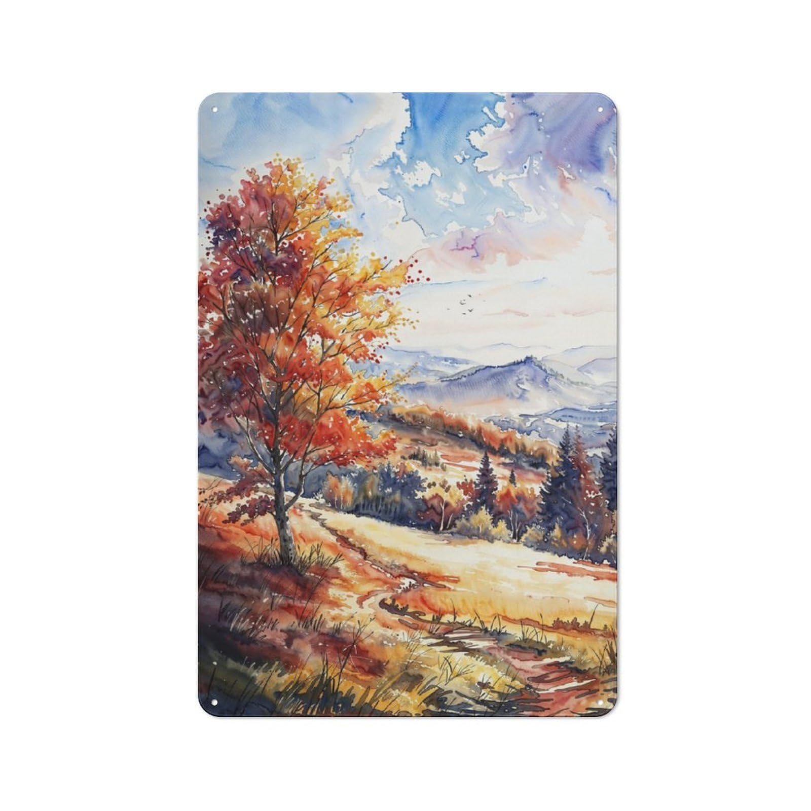 Junmoney Fiery Autumn Vista Metal Plaque 30X20cm With For Workshop Wall, Retro Decor, For Garage, Workshop And Man Cave Decoration