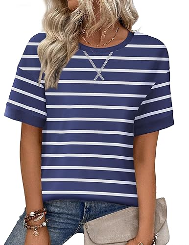 Zeagoo Womens Tops Casual Oversized Short Sleeve Sweatshirt Summer Striped