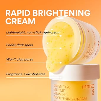 innisfree Green Tea Enzyme Vitamin C Brightening Cream, Korean Face Moisturizer for Dark Spots, Hydration & Radiant Skin