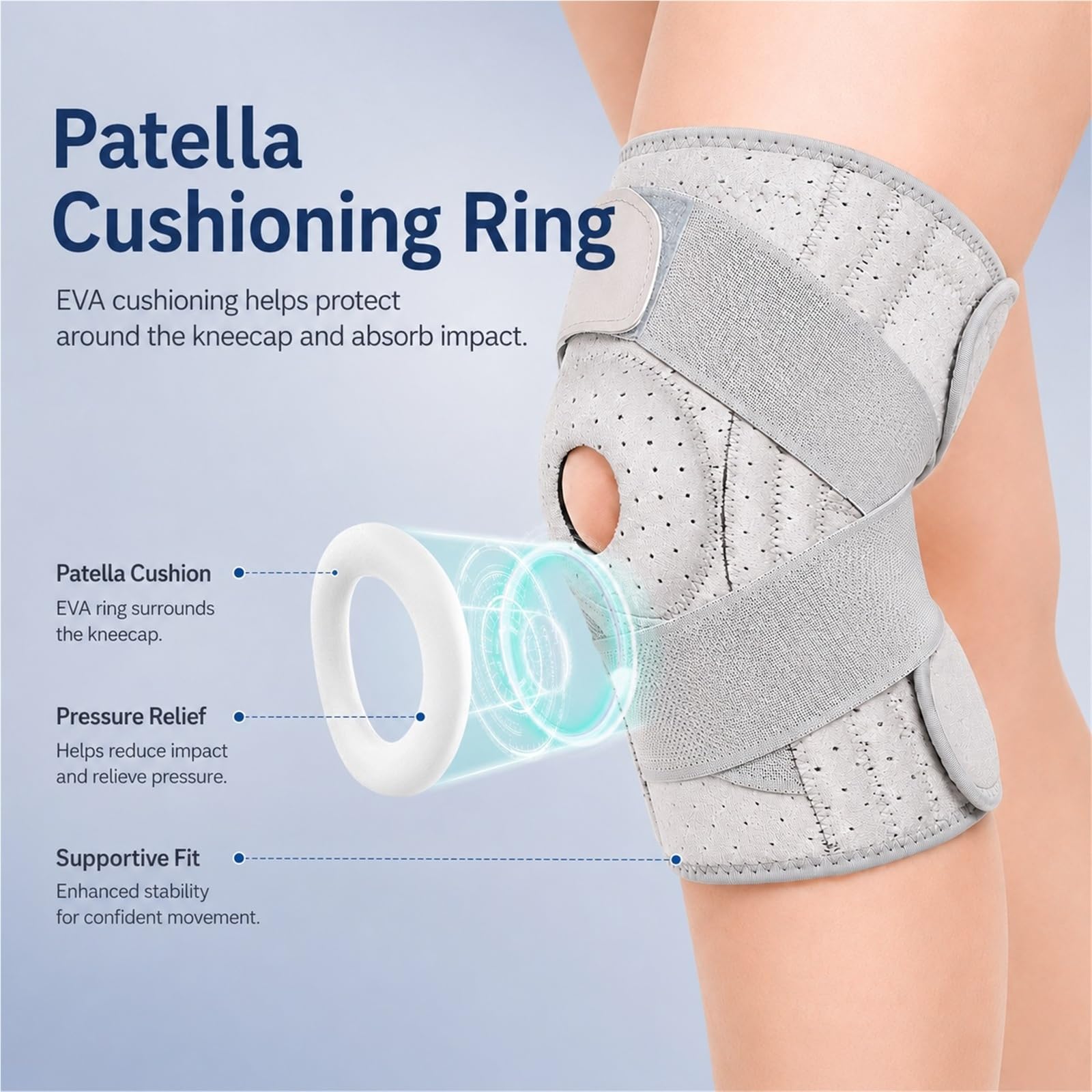 Genouillère de Compression pour Douleur Genou Homme Femme Attelle Rotulienne Ajustable pour Déchirure Ménisque Sport Soutien du Tendon Rotulien pour Course Randonnée