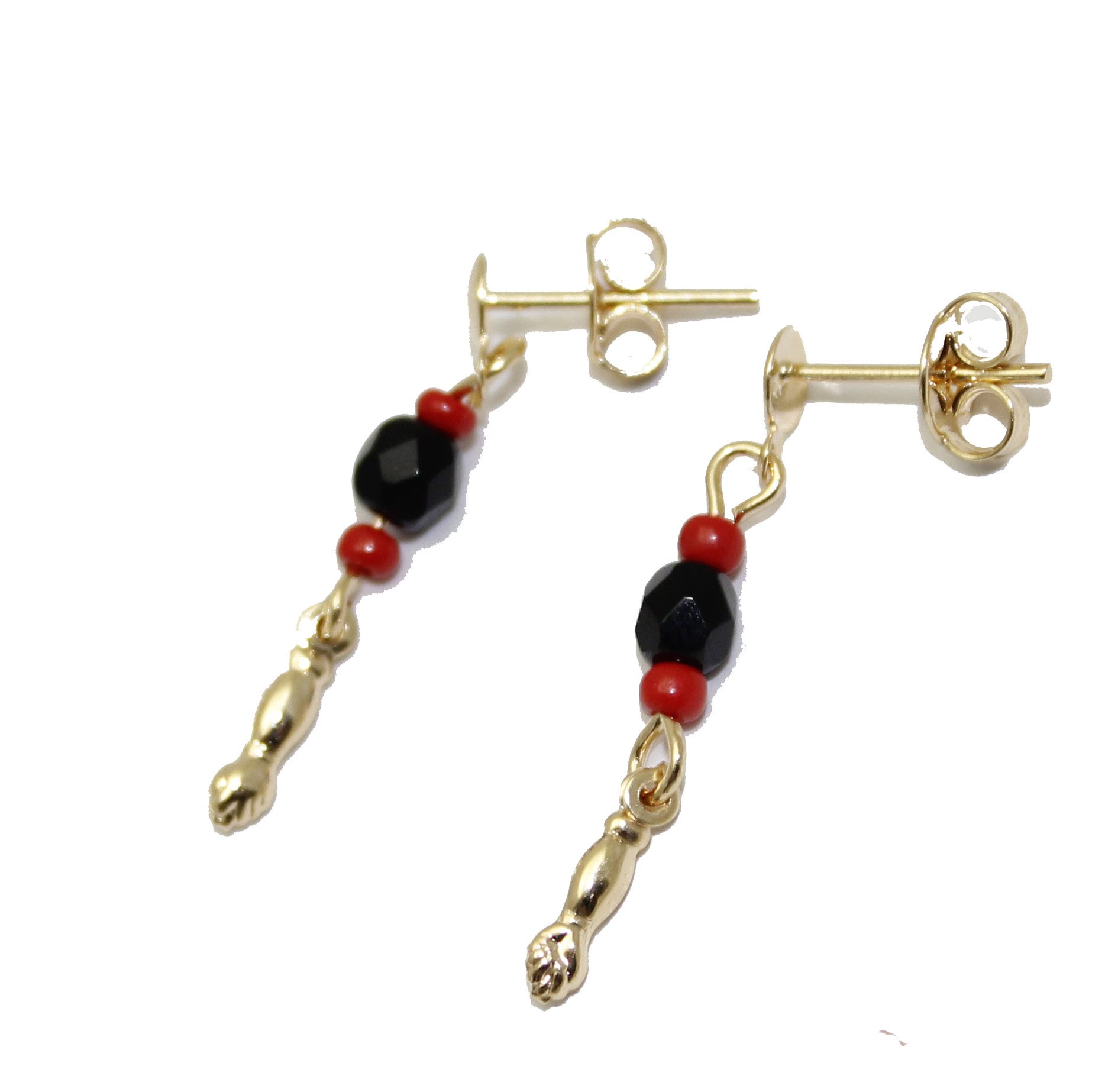 Figa Azabache Hand Dangle Earrings 18k Gold Plated - Enchape De Oro - Figa Azabache Earring