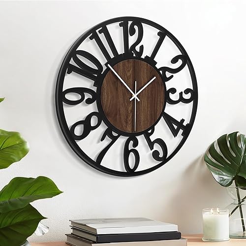 Miniatura 8 de LEIKE Reloj de pared con números arábigos de 12 pulgadas, funciona con pilas, color negro, silencioso, sin tictac, relojes de pared para decoración