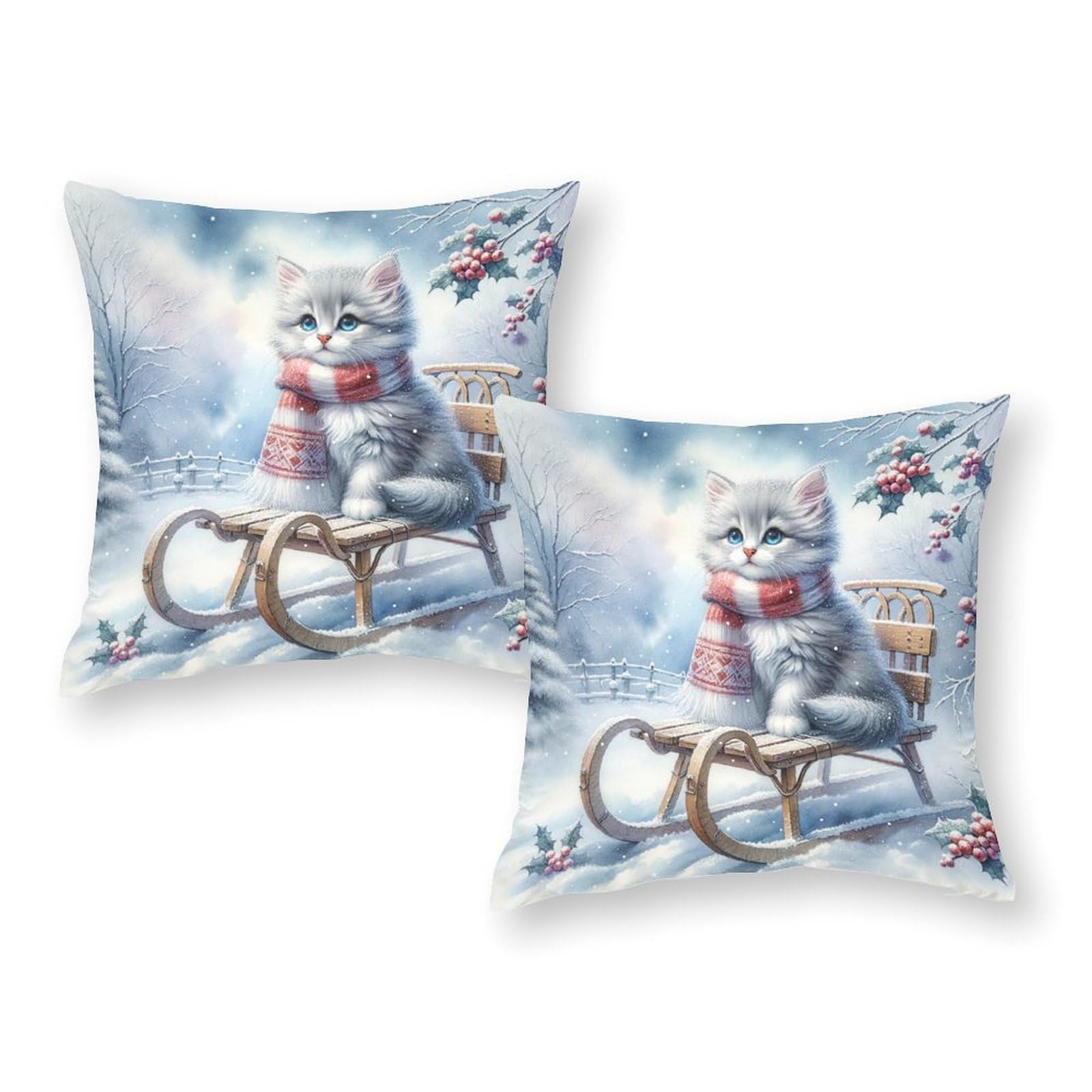 Taies d'oreiller respirantes et ultra douces chatons hiver 45x45