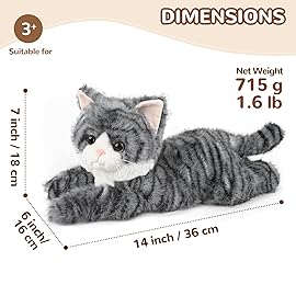 Gray Tabby Cat Stuffed Animals, Microwavable Stuffed Animal Adorable Fluffy Cat Plush for Warmth & Comfort, Heatable & Coolable Lavender Scent Cat Toys, Cute Soft Plushies Cat Gifts for Kids & Adults