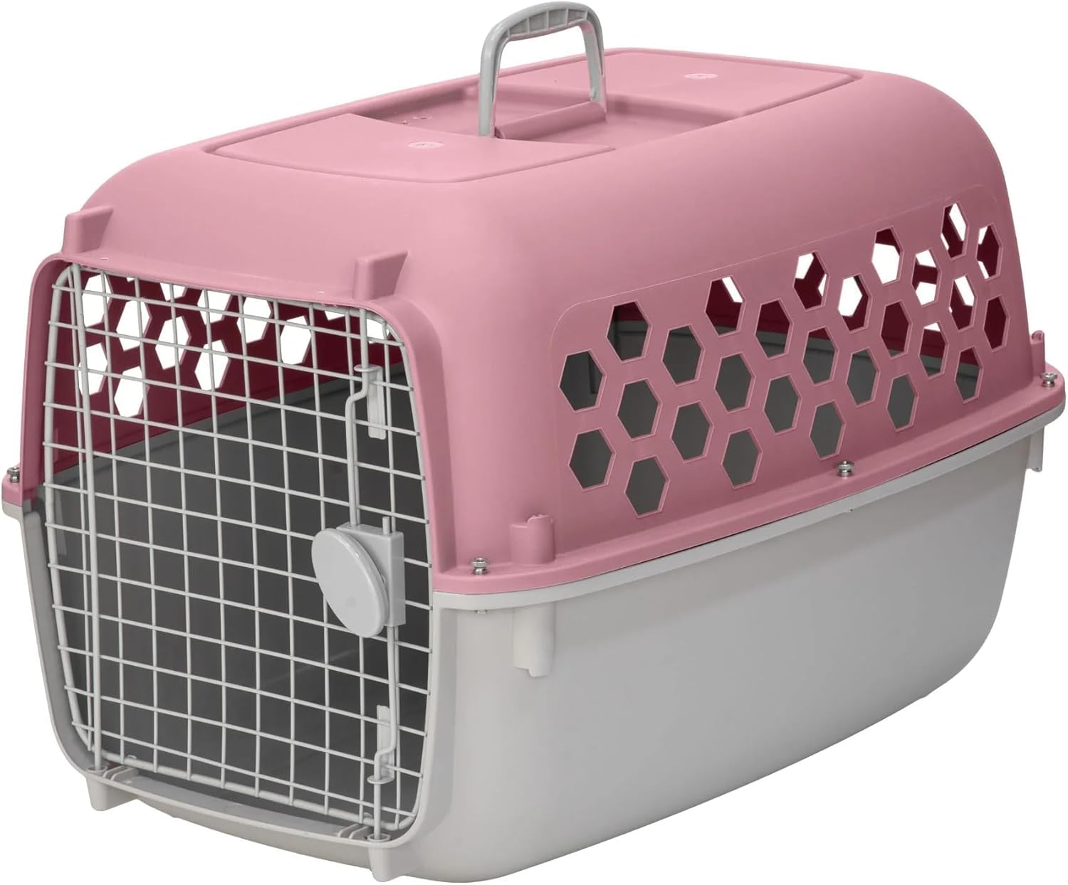 2-Door Pet Carrier for Cats and Dogs, Heavy Duty Plastic Kennel with Top Opening, Double Door Design with Secure Lock, Available in Blue, Green, Pink – 24" & 26" (Pink, 24 Inches)