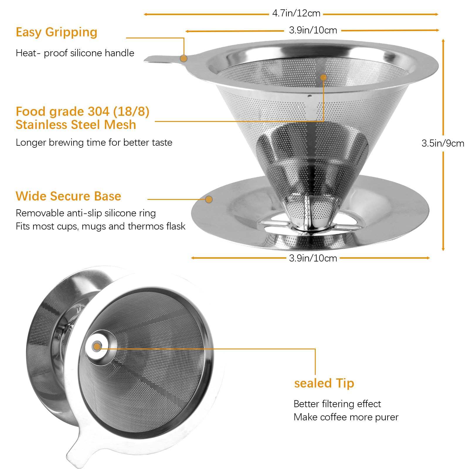 Gocciolatore Per Caffè Laiyeoy In Acciaio Inox – Filtro Riutilizzabile A Doppia Maglia Per Una Tazza Perfetta