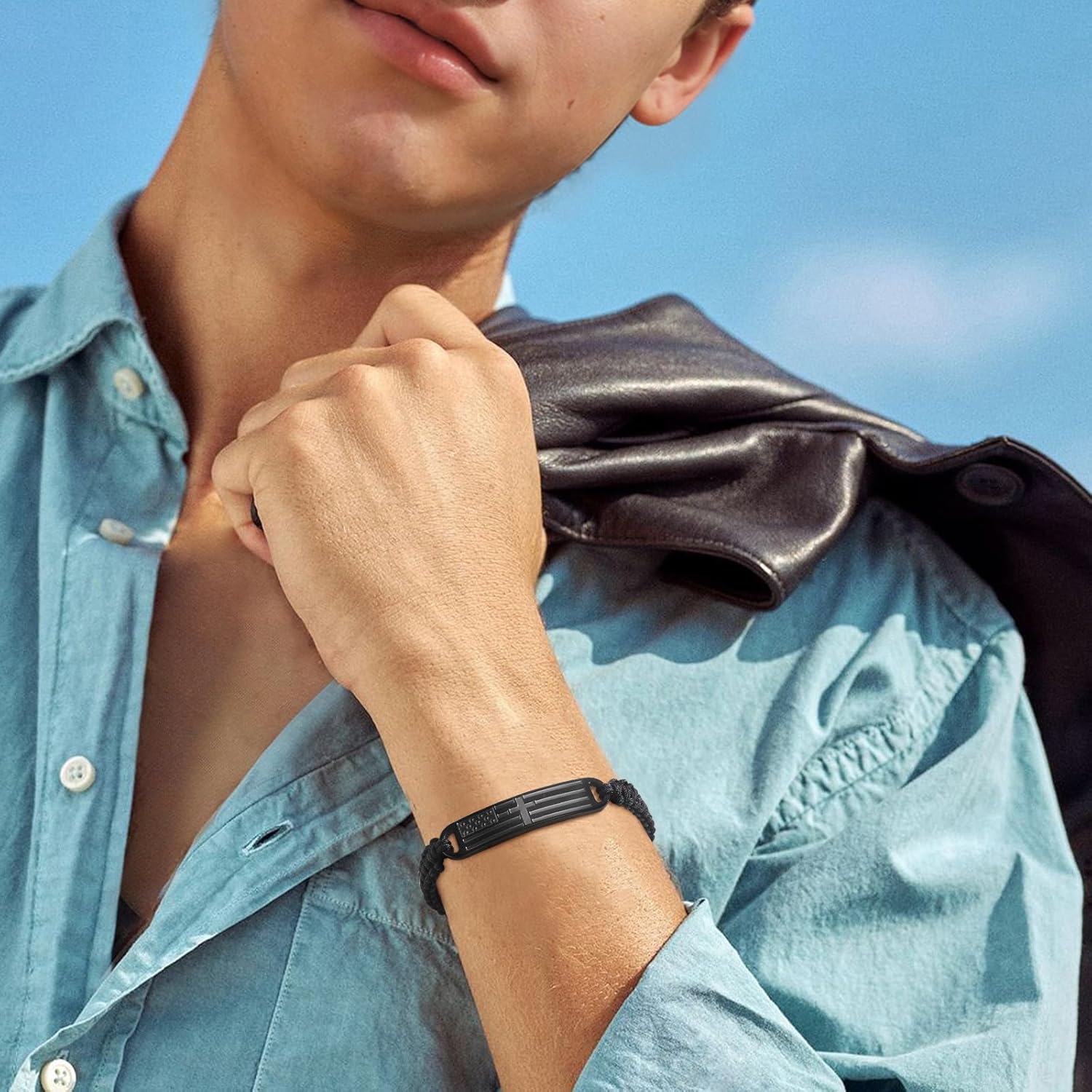 TempBeau Cross Bracelet for Men - Black Bible Verse Stainless Steel Rope Mens American Flag Bracelet Birthday Gift Ideas First Communion Confirmation Baptism Christian Easter Gifts for Teens - Image 2