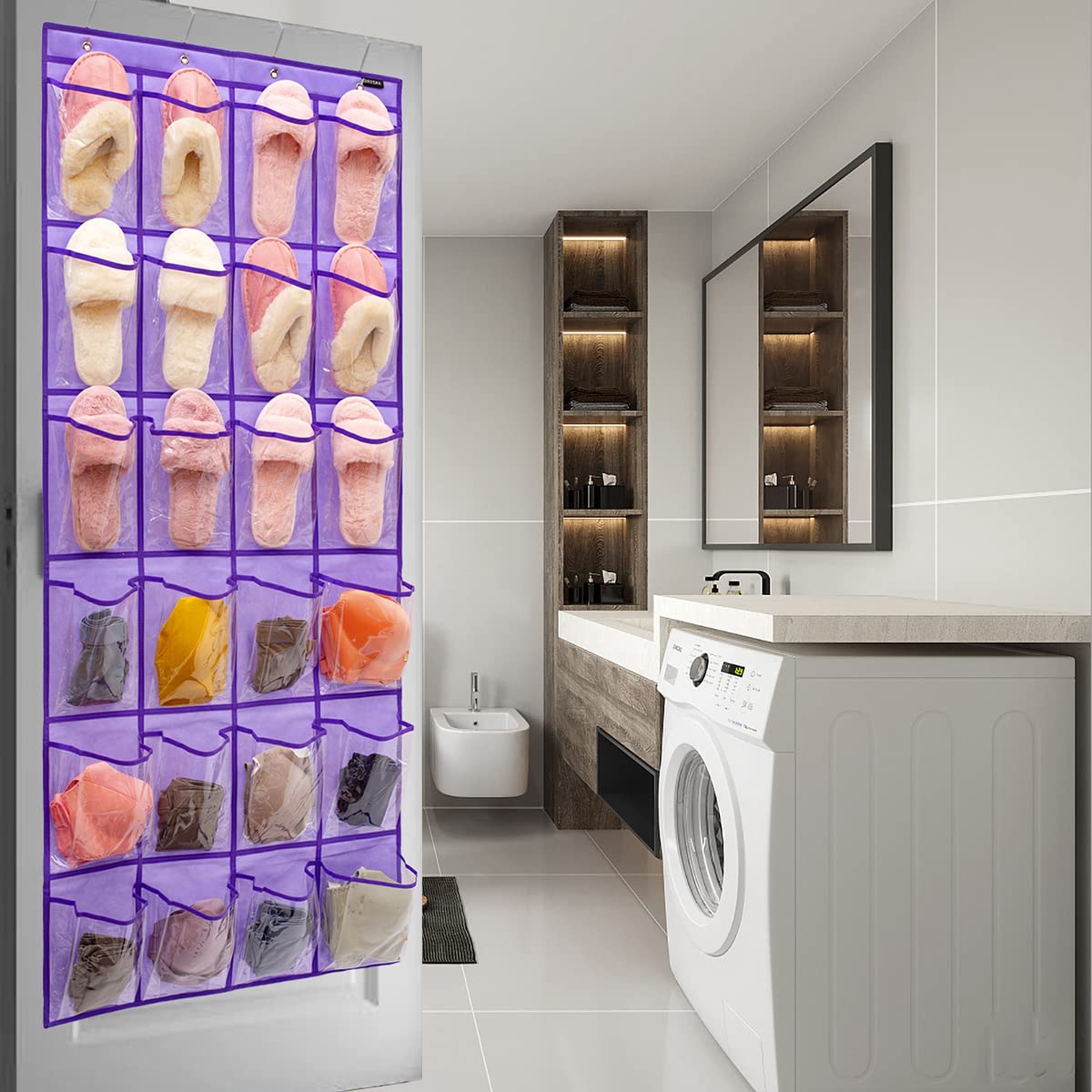 Organizador de zapatero sobre la puerta con 24 bolsillos transparentes de PVC para colgar en el dormitorio, el baño, la cocina Stroage (24 bolsillos)
