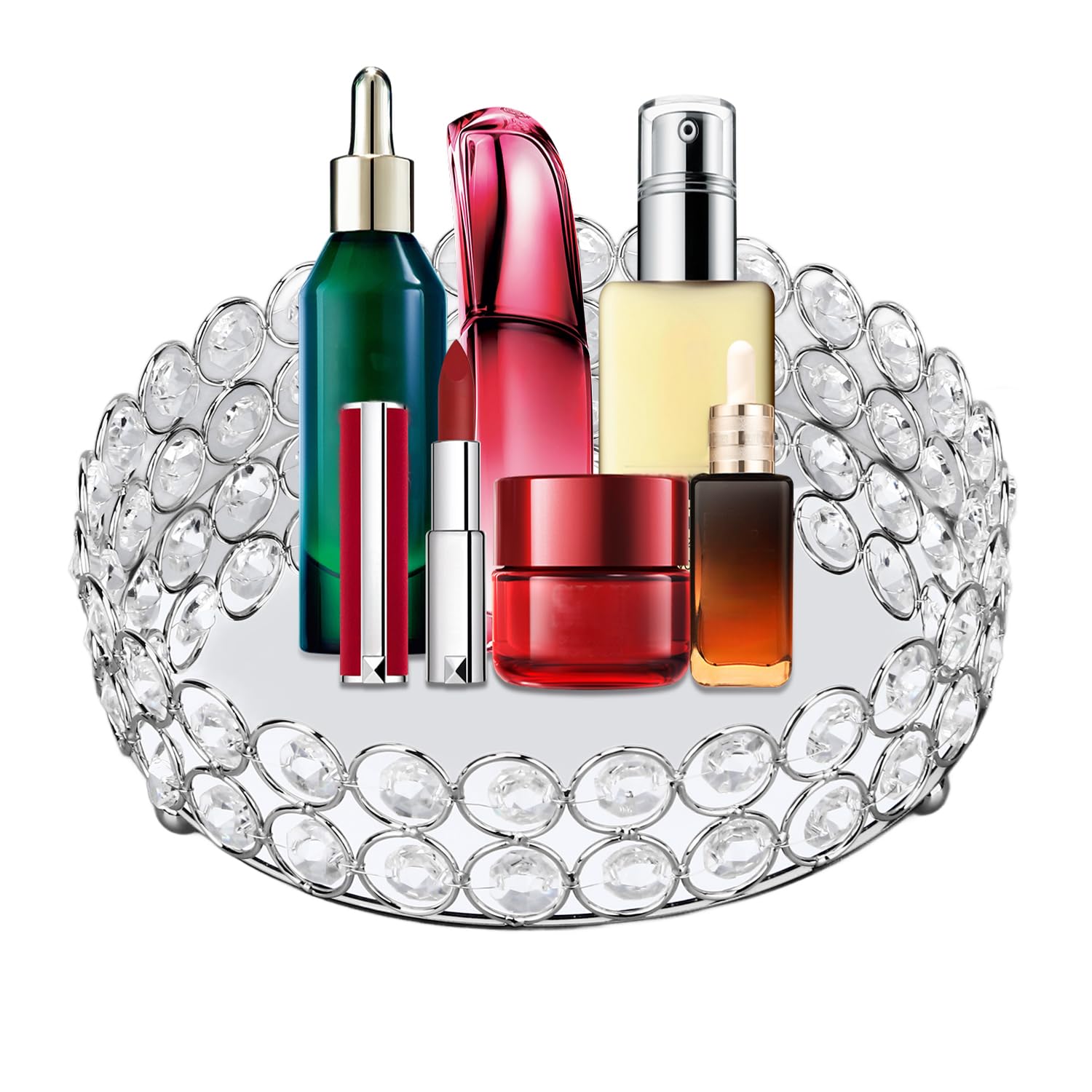 Plateau en cristal argenté pour sublimer vos parfums et bijoux de salle de bain