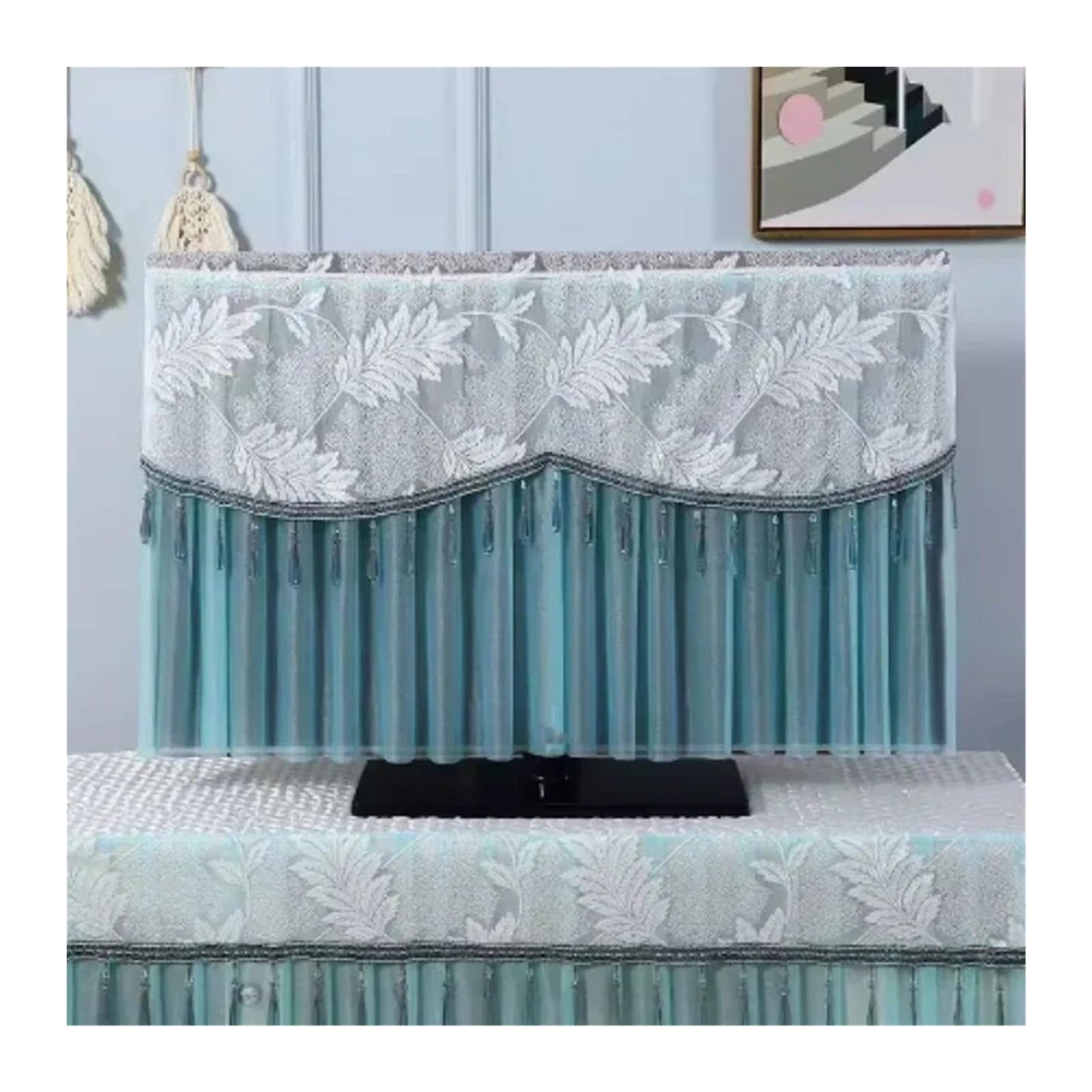outdoor tv cover bildschirmschoner Staubdichter und atmungsaktiver TV-Staubschutz mit Spitze. Einschalten ohne Entfernen der TV-Abdeckung. Hängende gebogene Tischplatten-Spitzenabdeckungen(Color012,12
