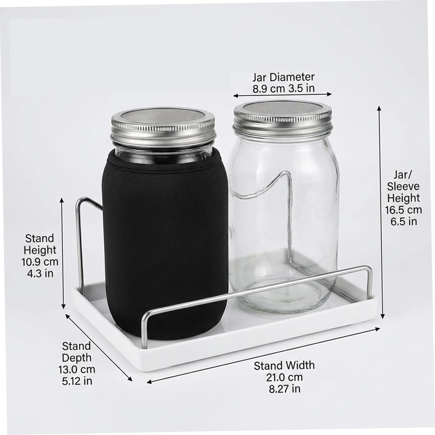 Sprouts Growing Kit Wide Mouth Sprouting Jar Kit with Stainless Steel Mesh Lids Drip Tray and Stand for Broccoli Mung Bean & Alfalfa Sprouts Growing, Sprouting Jar, Seed, SPR