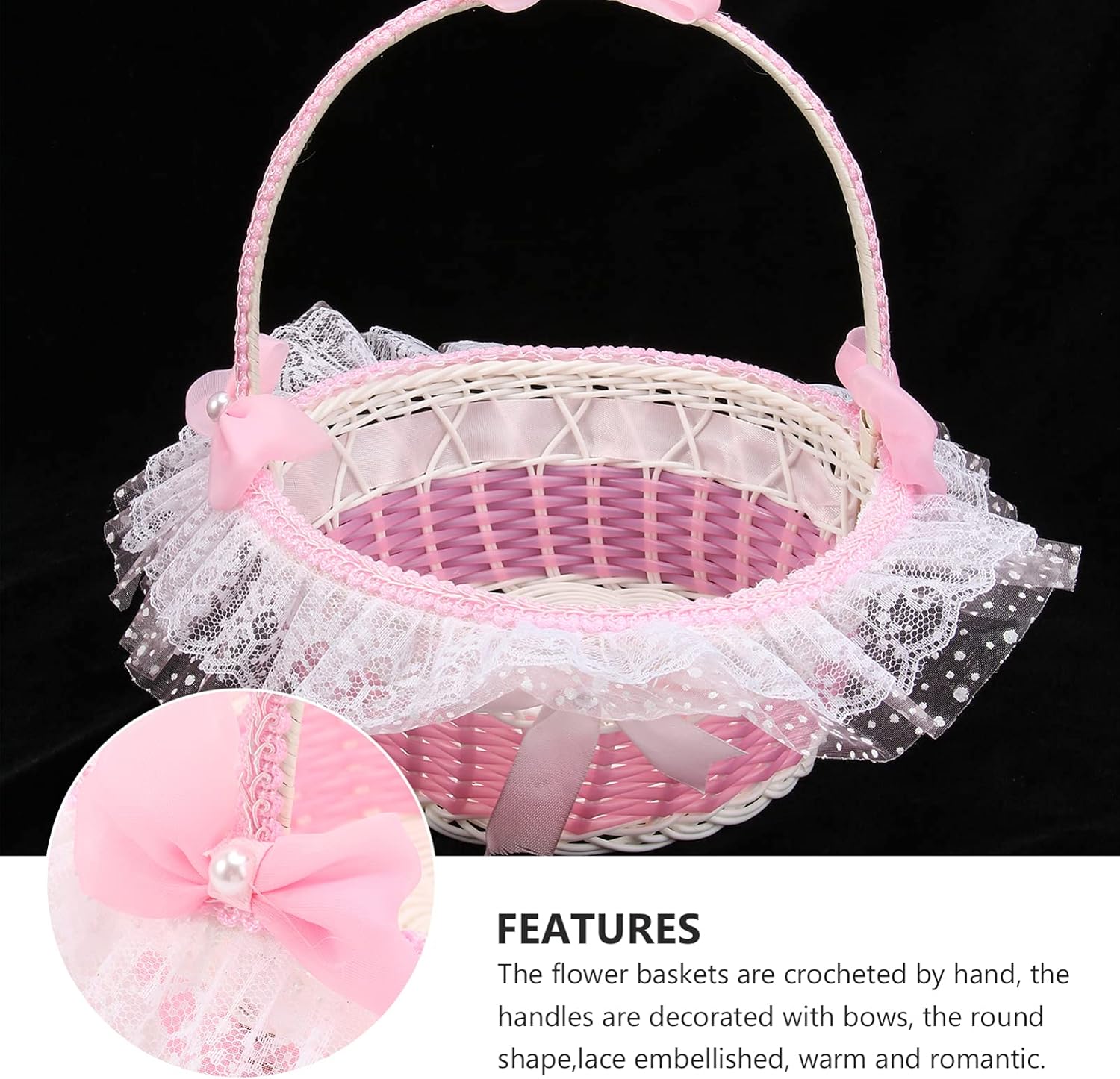 Flower Girl Basket,Rattan Basket,1pc Flower Girl Flower Basket Small Baskets Woven Flower Girl Basket Wicker Flower Basket Round Storage Basket Flower (Color : Pink)(Color:Pink)