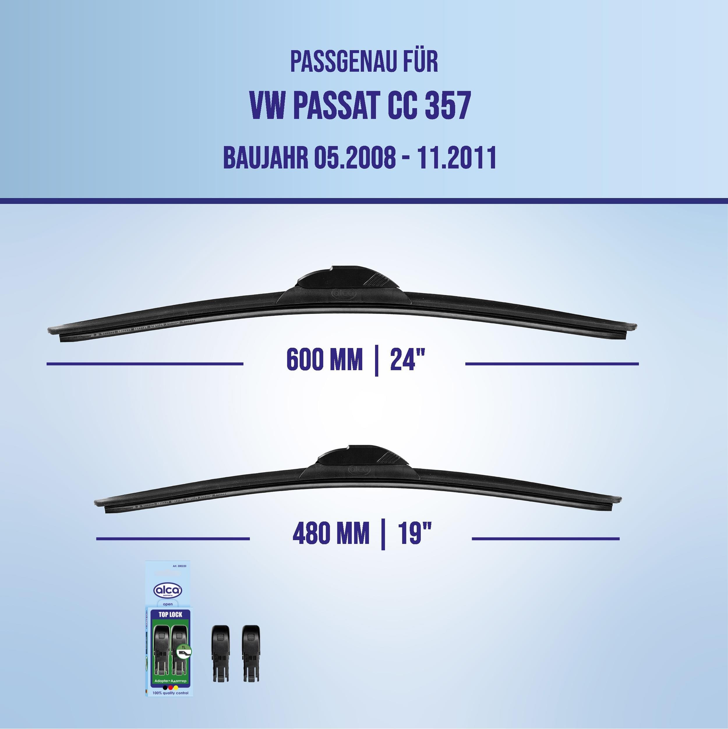 alca® Zestaw wycieraczek przedniej szyby pasuje do VW PASSAT CC (05.2008 – 11.2011) SUPER FLAT płaska wycieraczka