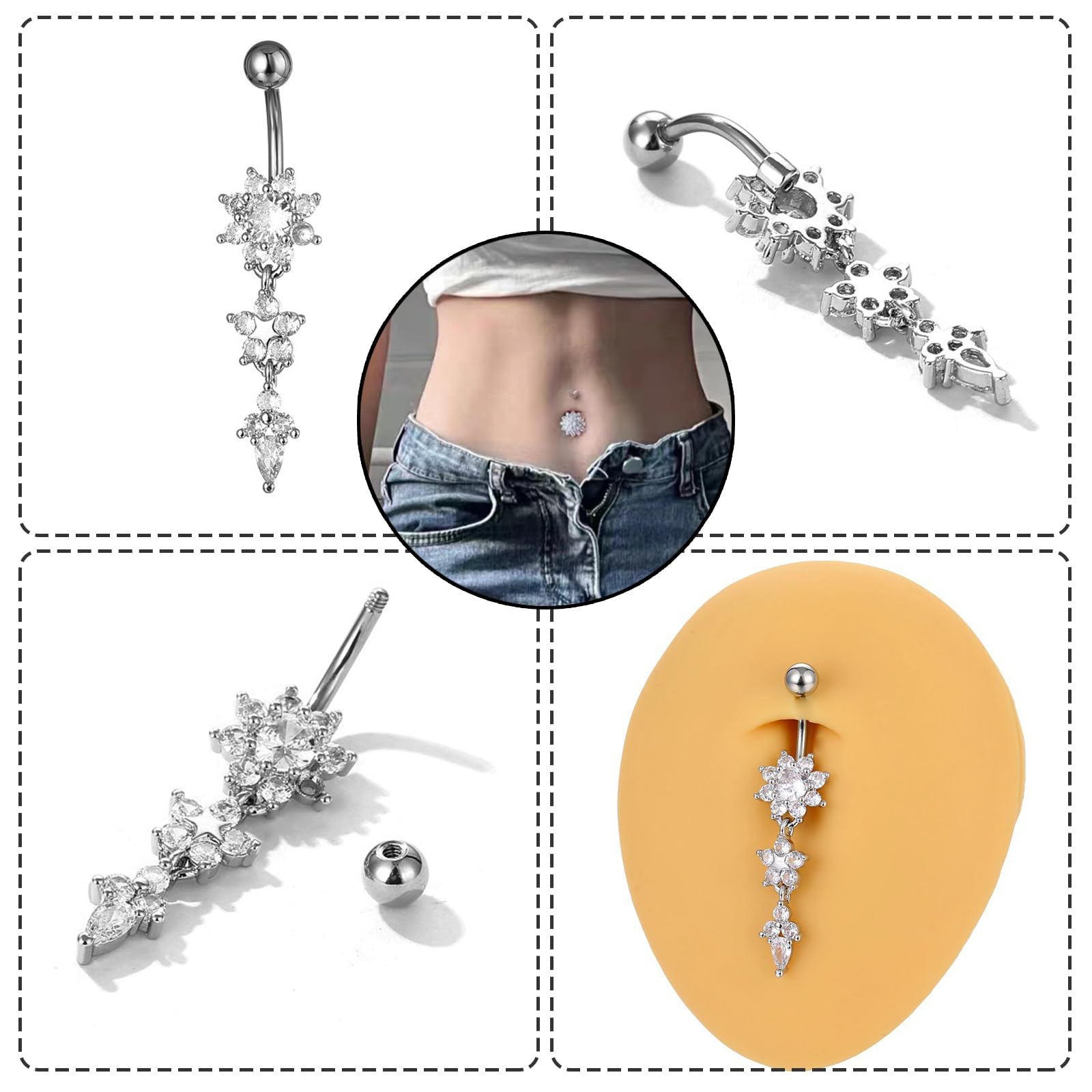 BDSHUNBF 10 Pcs Ombelico Gioielli Piercing Set, Anello Con Ombelico Pendente,Catene miste a forma di cuore, lunghezza moderata,Peri Anelli Piercing