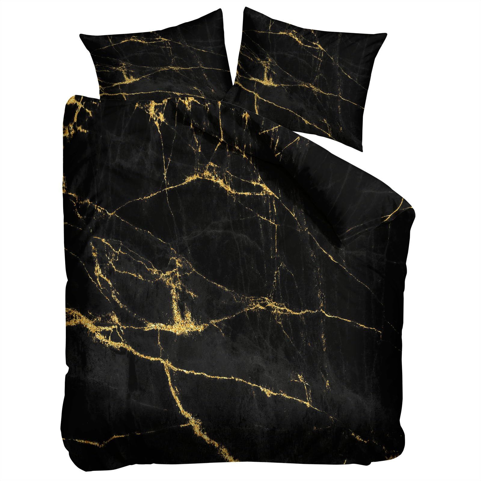 Bettwäsche 180x200 cm Marmor Schwarz Gold 3 Teilig Bettwäsche Bettbezug Set Mikrofaser Bettbezüge für Erwachsene Kinder, Deckenbezug mit 2 Kissenbezug 80x80 cm