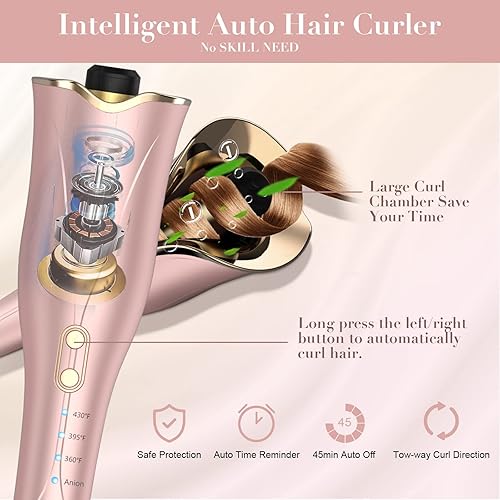 Miniatura 2 de Rizador automático, rizador inteligente antienredos de 1 pulgada con apagado automático, rizador de pelo automático con 3 temperaturas de hasta 430