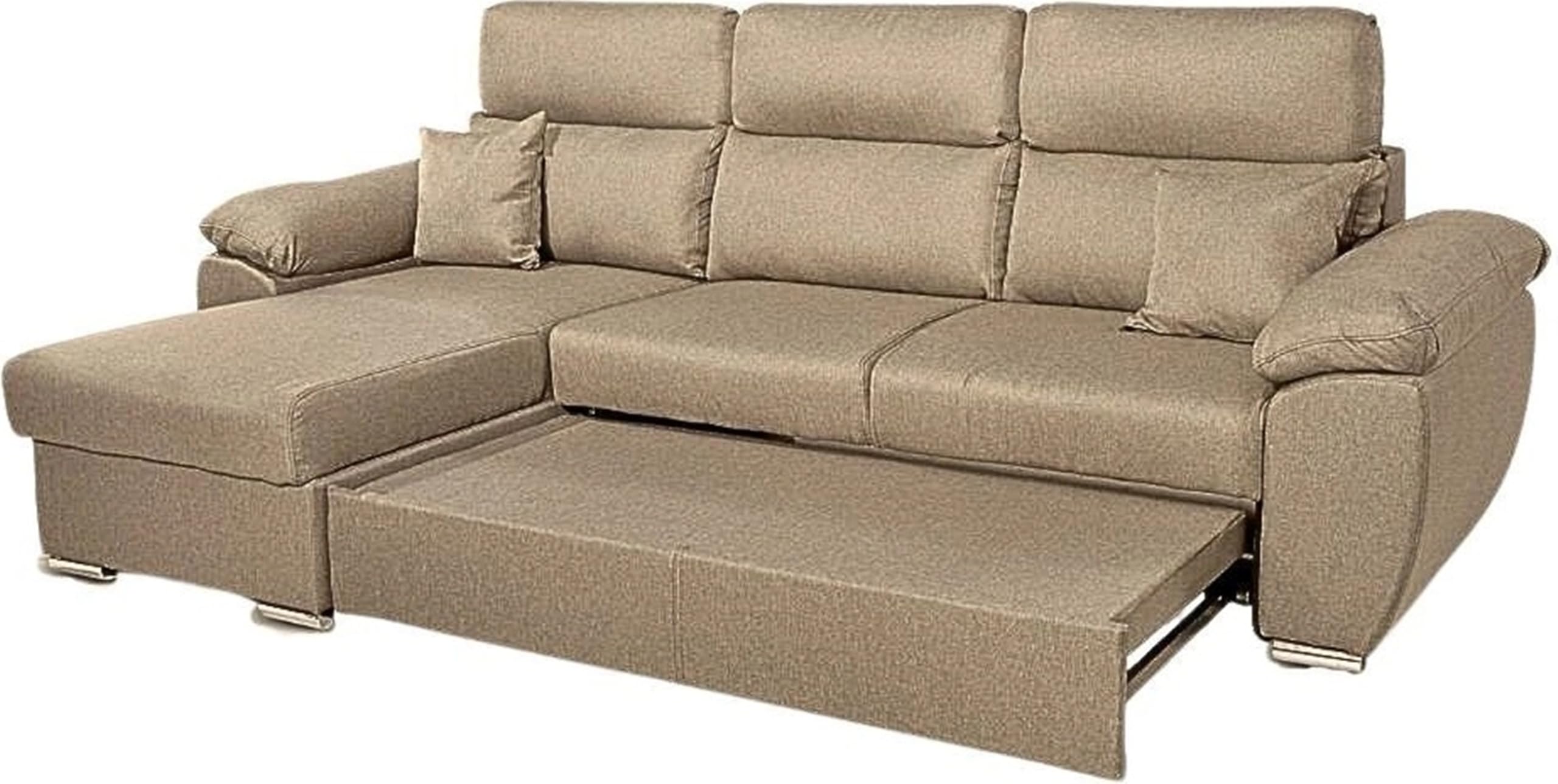 Divano Angolare 3 Posti Moderno con Chaise Longue Letto Estraibile in Tessuto Dimensioni 265x91-102x166 cm colore Cappuccino
