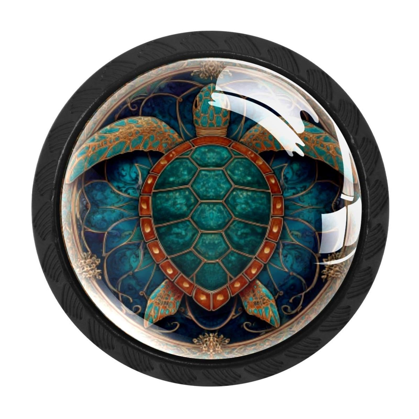 CHENZZZZ 4 Pack Sea Turtle Mandala Dresser Drawer Cabinet Knobs Round Crystal Glass Knobs Pulls Handles for Kitchen Wardrobe Cupboard Door Hardware