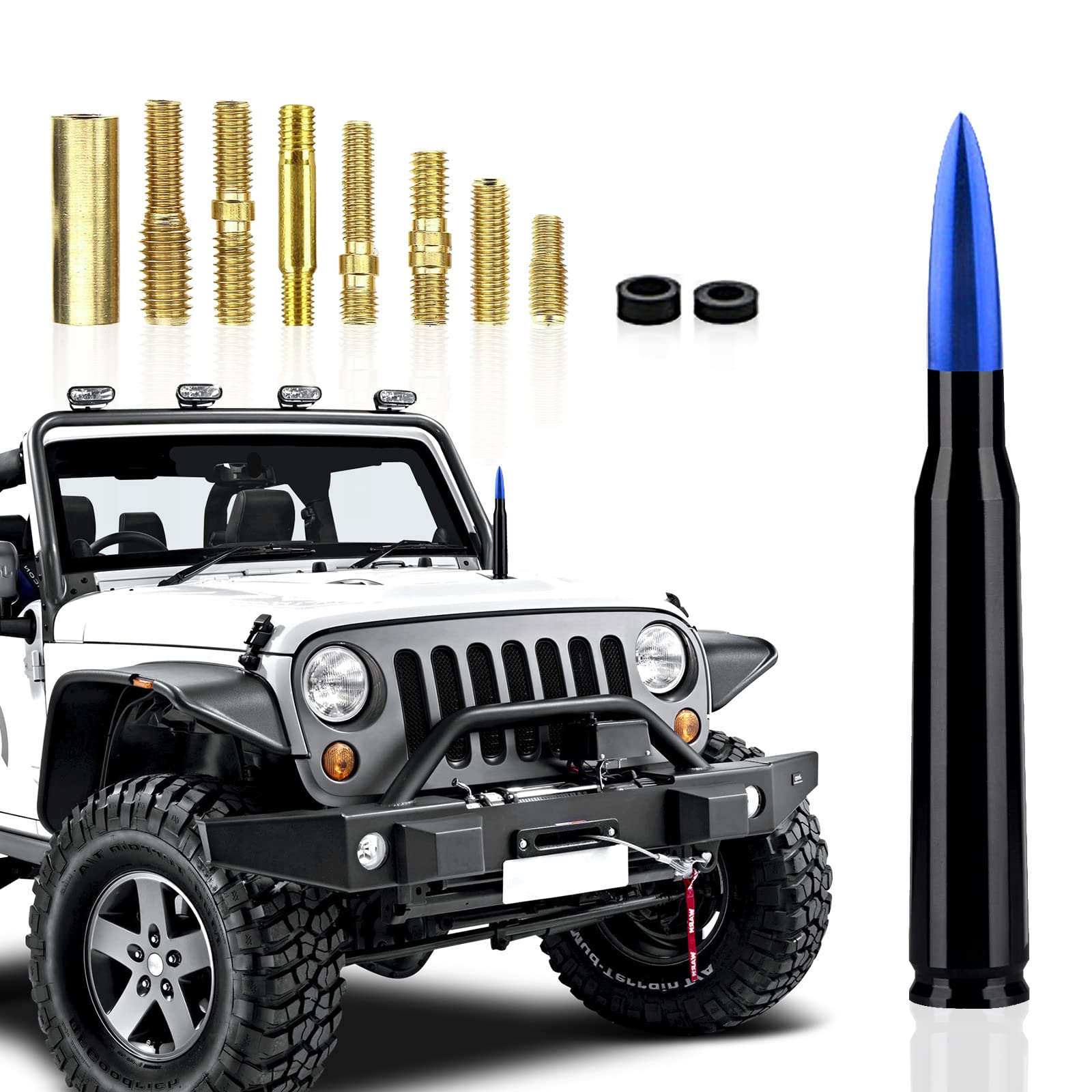 Ajxn 1 PC Universal Car Truck Bullet Antenna for GM Chevy Silverado 1500 2500 3500 HD Avalanche GMC Sierra 1500 2500 3500 Made of Rugged Billet and Aluminum Car Truck Accessories (Blue)