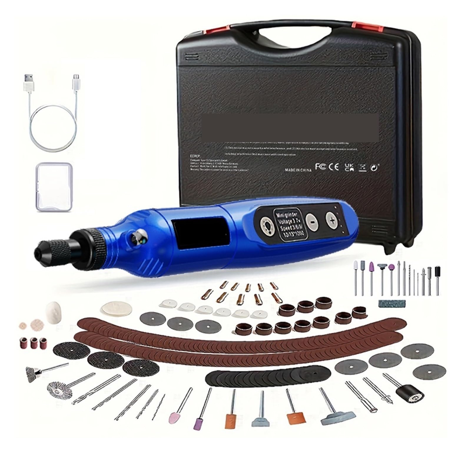 Kit di utensili rotanti senza fili USB Penna for incisione del legno Fai da te for gioielli Mini trapano wireless in metallo e vetro Lucidatura, Incisione(Blue-115pcs)