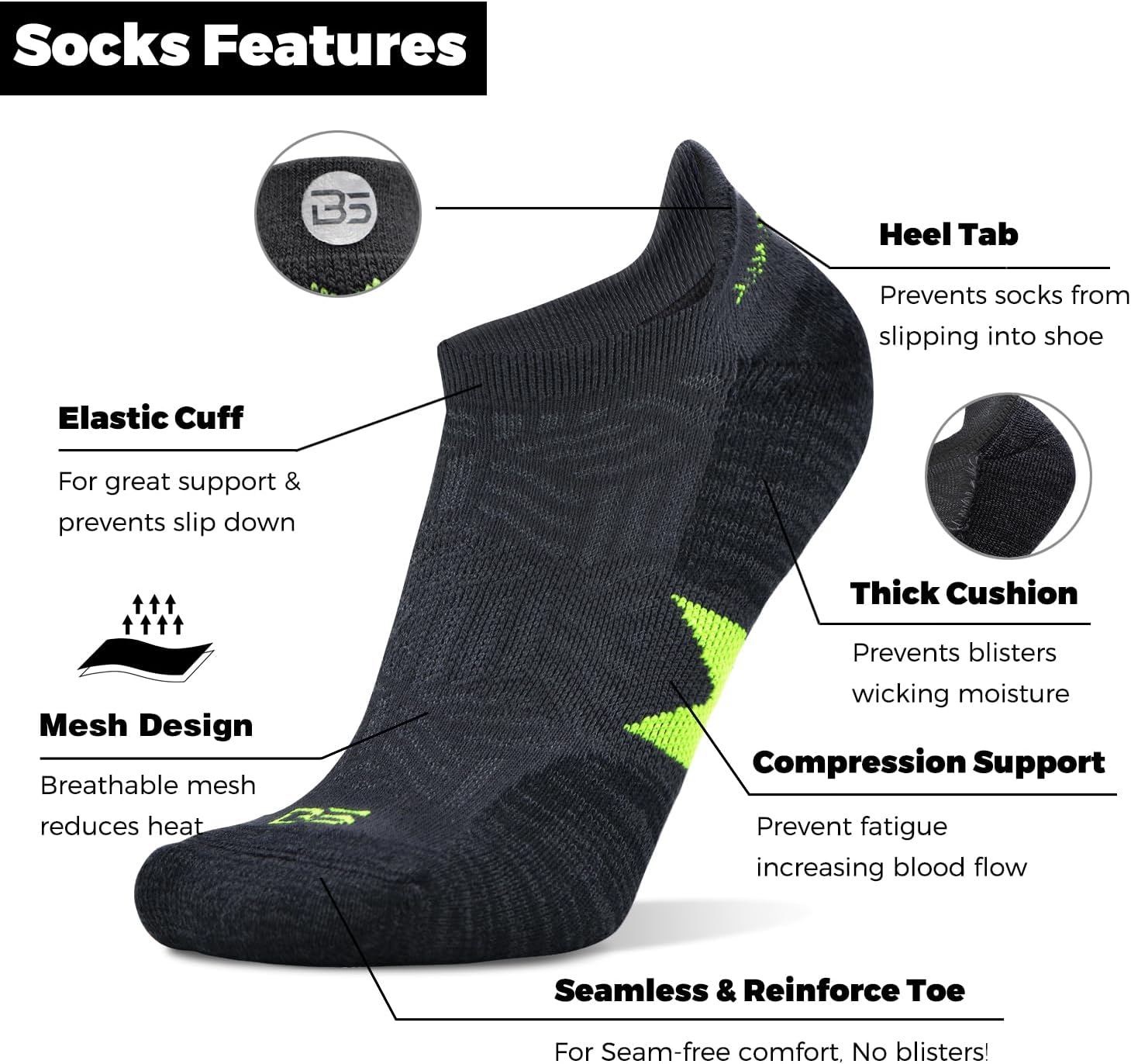 Busy Socks Men's Athletic Ankle Coolmax Running Socks Women's Cushioned Anti Blister Moisture Wicking Low Cut Socks 3 Pack - Image 2