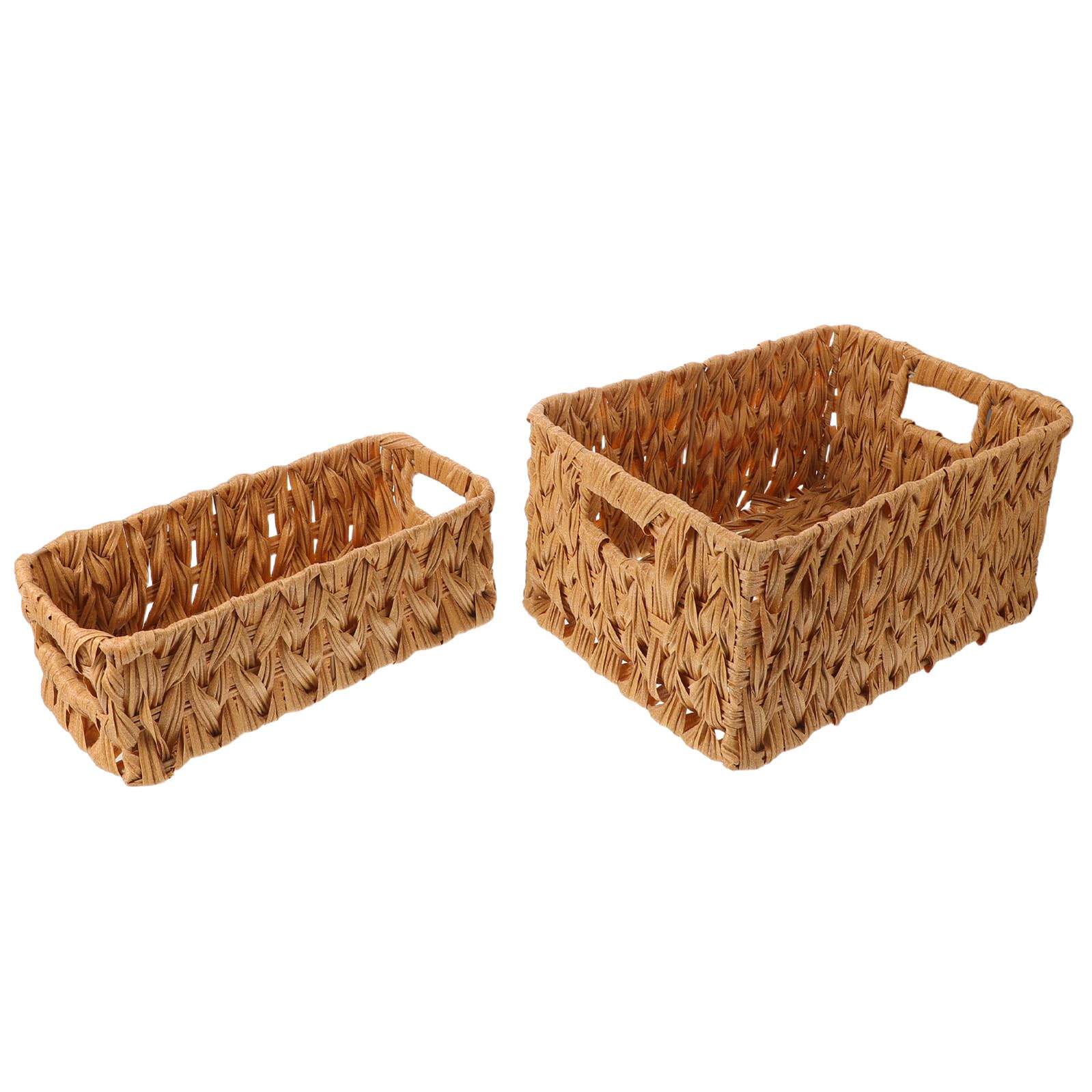 2pezzi Cestini Intrecciati in Finto Rattan Beige da Contenitori Portaoggetti per Scrivania Trucco Cancelleria e Organizzazione Multiuso per Casa e Ufficio