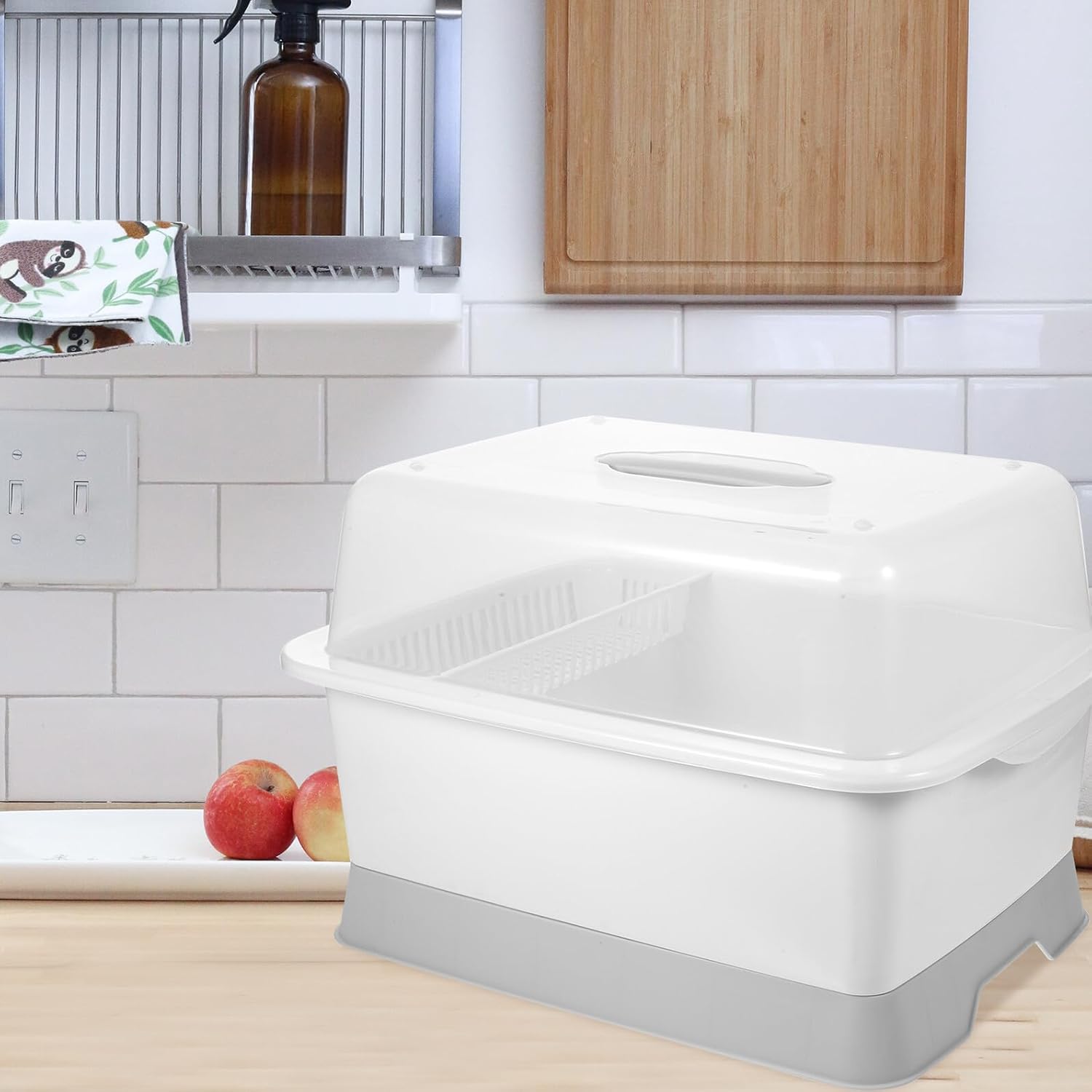 Dish Dryer Holder with Transparent Cover Ventilated Kitchen Utensil Storage Box for Plates Forks Spoons and Knives Medium Household Dish Rack Organizer for Space-Saving and Quick