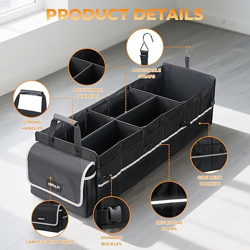 Miniatura 6 de HIRALIY Organizador de almacenamiento para maletero de automóvil, hecho de Oxford 1680D y tablero de polipropileno, particiones extraíbles, caja de