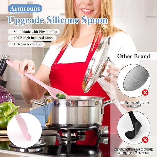 Miniatura 3 de Cucharas de silicona para mezclar, paquete de 2, cuchara de cocina antiadherente grande de 10.8 pulgadas resistente al calor para agitar, mezclar y