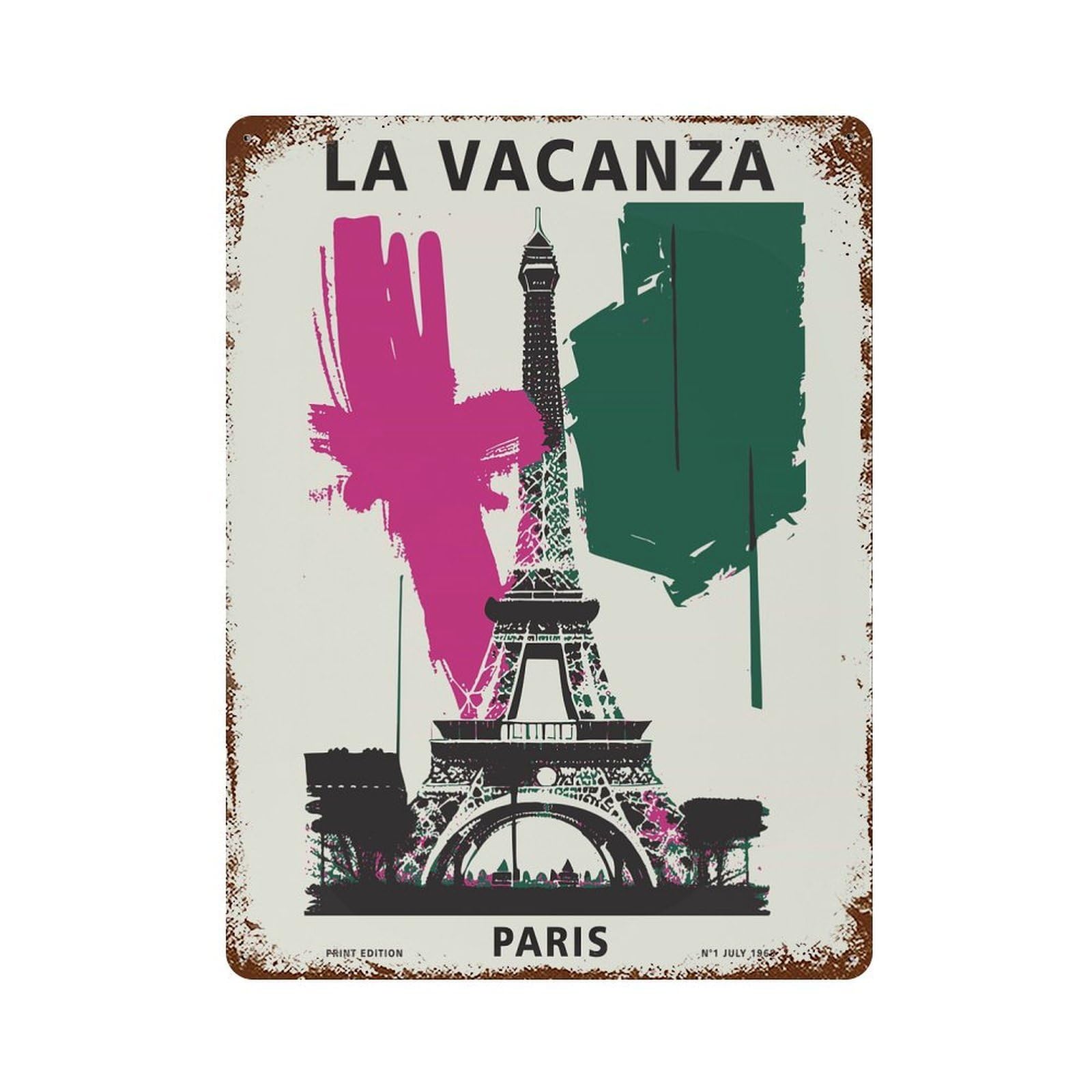 Paris Eiffel Tower Poster Rust Effect Tin Sign 15.7"x11.8", Rustic Home Decor for Garage, Pub Or Kitchen