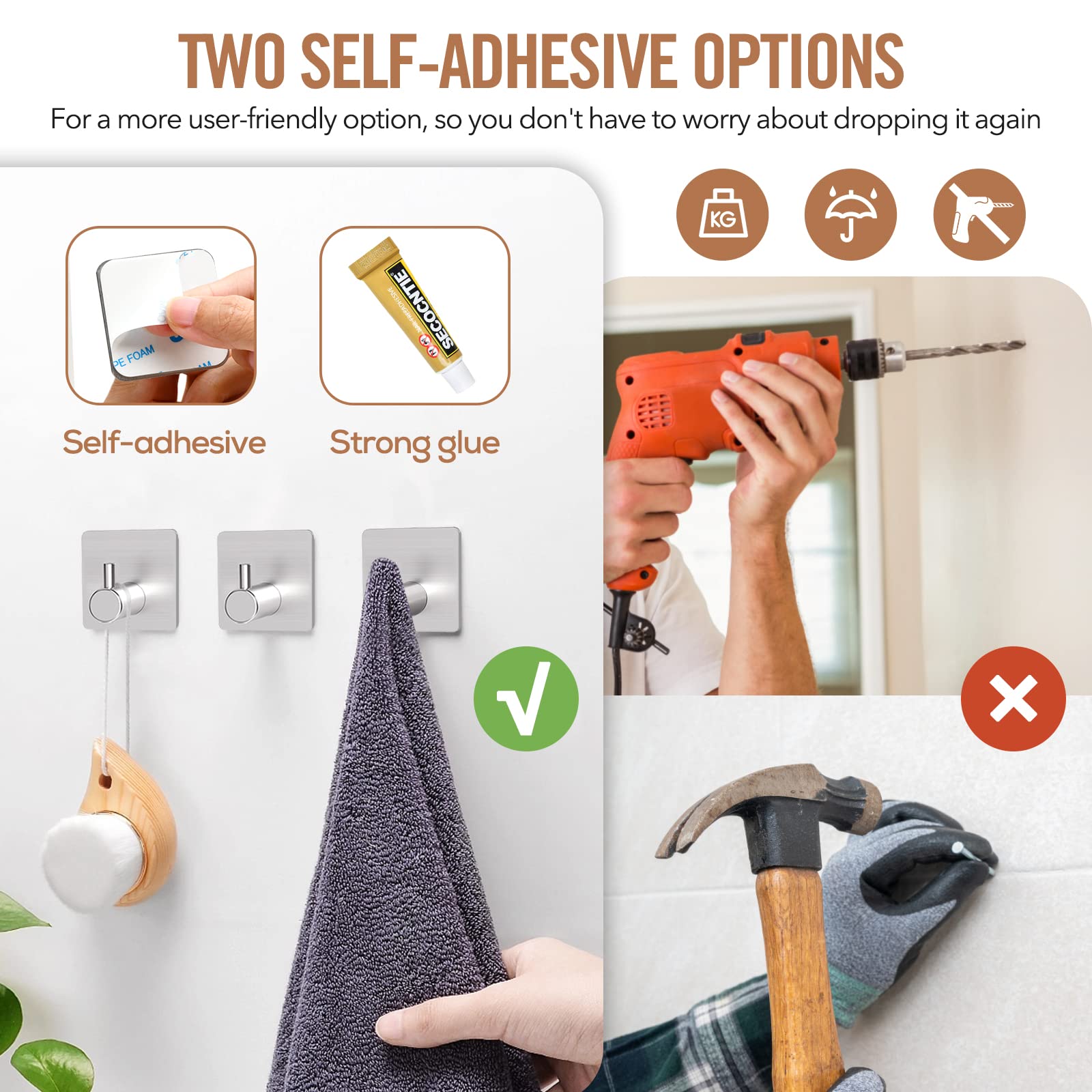 AIKER Porta Asciugamani Bagno,Set di Accessori, Adesivo 7PCS,Acciaio Inossidabile 304 Ispessito di Alta Qualità Per Mobili o arredo a Parete