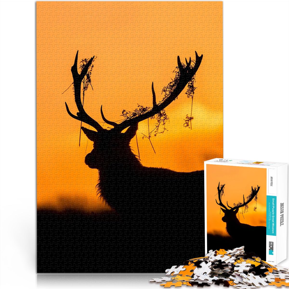 Jigsaw Puzzles 1000 Pieces for teenagers Red Deer Stag Silhouette Familienaktivität Tolle Geschenke und Spielzeuge52x38cm
