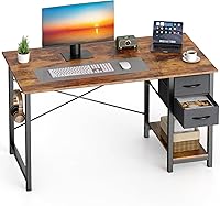Sweetcrispy 40 Inch Rustic Computer Desk with Adjustable Drawers, X-Frame Support & Side Hooks - Home Office Writing Table