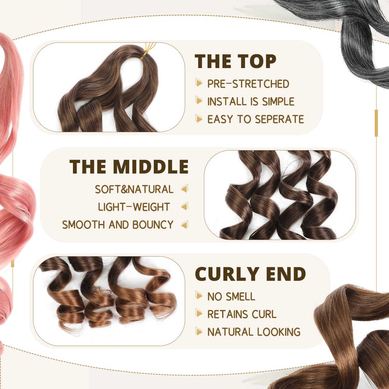 French Curl Braiding Hair Pre Stretched Bouncy Braiding Hair Curly Extension for Braids Synthetic French Curl Braids for Black Women 8 Packs 24 Inch T4/30