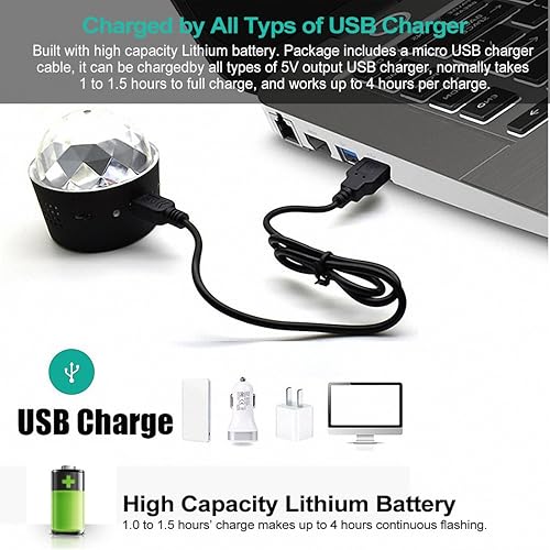 Miniatura 5 de Luz de bola de discoteca inalámbrica funciona con pilas sincronización de música RGB para decoraciones de fiestas automóvil paquete de 2