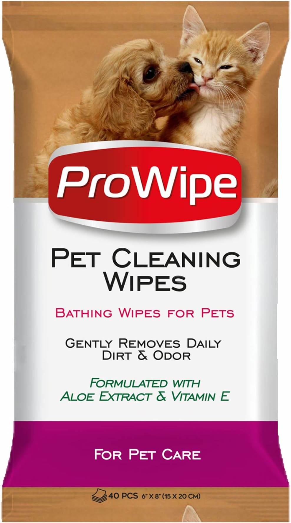 Pet Wipes, Dog Wipes, Cat Wipes, Wipes for Pets with Aloe Extract & Vitamins, Perfect as Eye, Ear Wipes, for Bums, Suitable for Puppy, Kitten, Dogs and Cats, 1 Pack - 40 Count