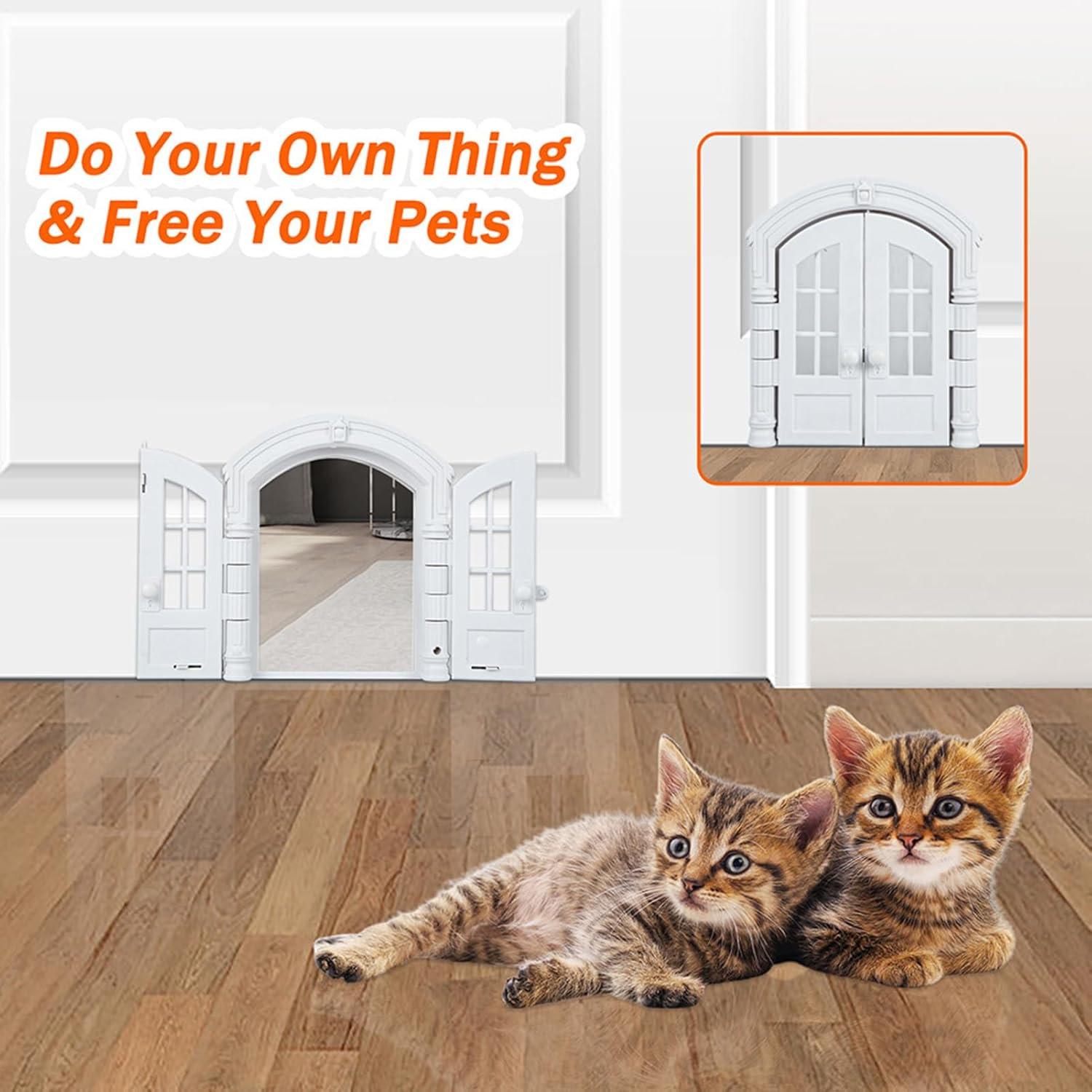 Pet Doors for Cats | Escape-Proof Puppy Kitten Entry,with Double Panels French Style Interior Cat Doors 9.45x10.83x2.83in,for Bedroom Doorway Hallway House Patio Wall