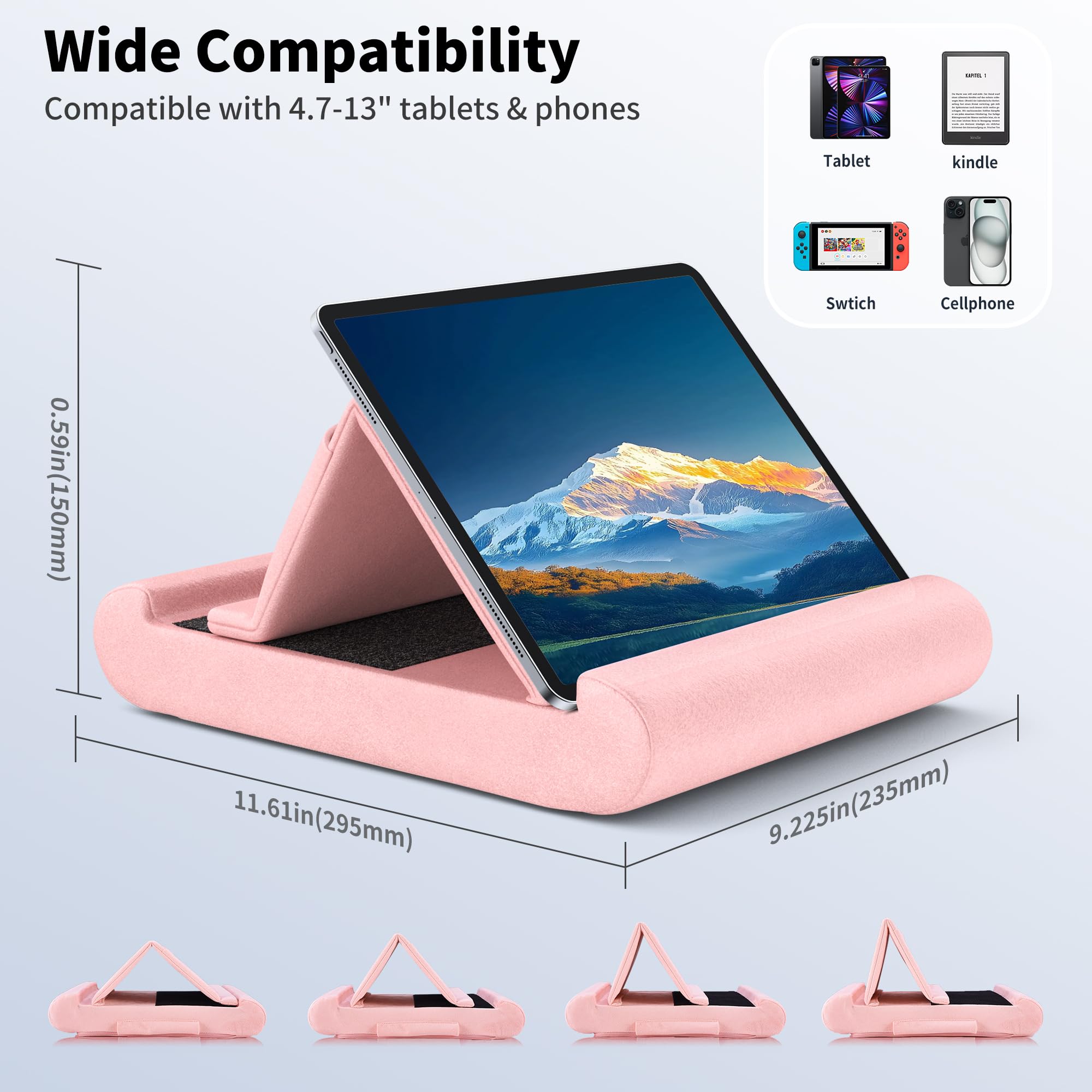 CreaDream Supporto per tablet, supporto pieghevole per tablet, da letto e scrivania, morbido cuscino con tasca e supporto per pennino, per tablet da 4-13 pollici, come iPad Pro 11, 13, Air, Mini