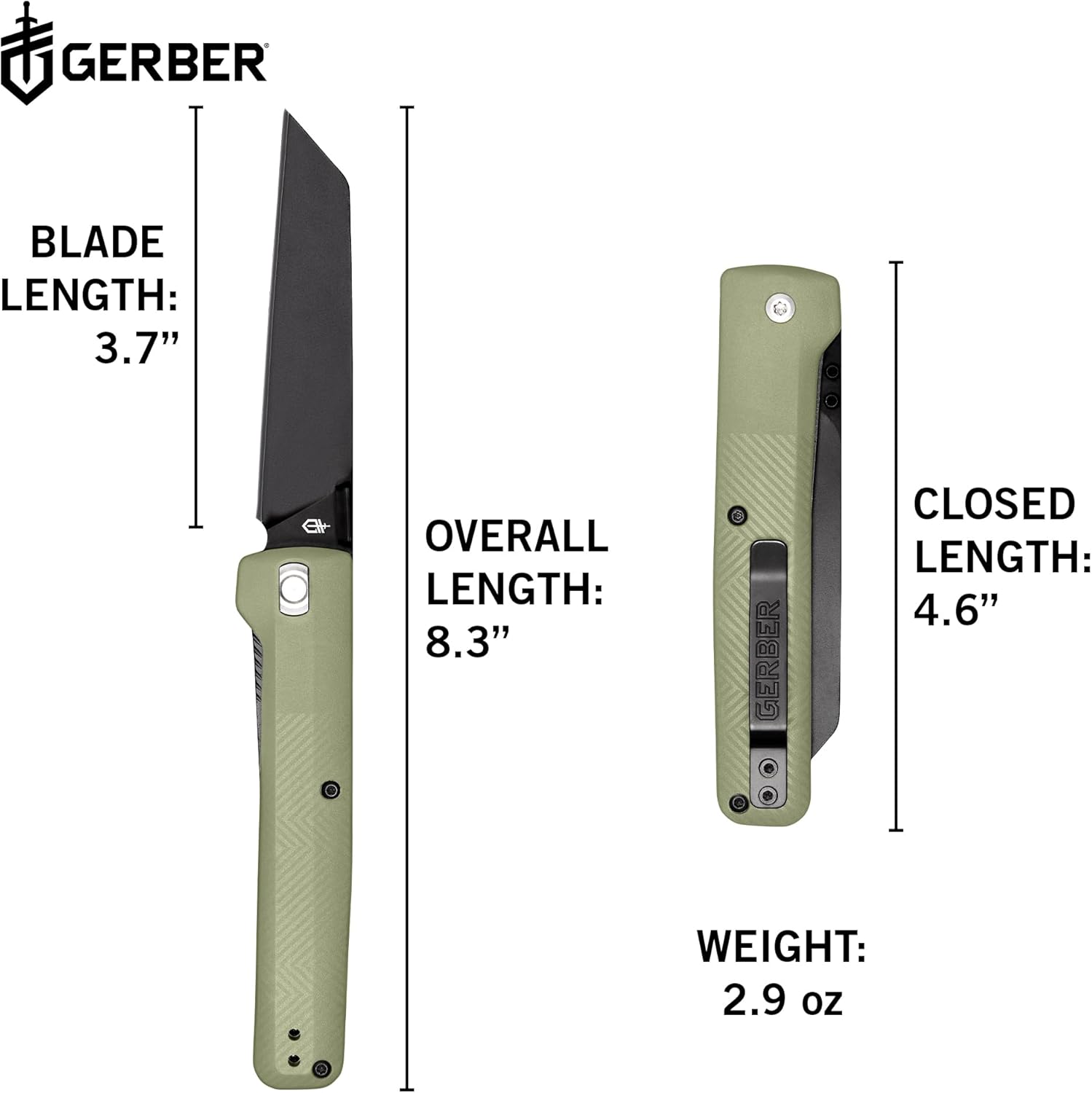 Gerber Gear Pledge Pocket Knife with Pocket Clip - 3.7" Full Panel Plain Edge Blade Folding Knife - EDC Gear and Equipment - Lichen Green