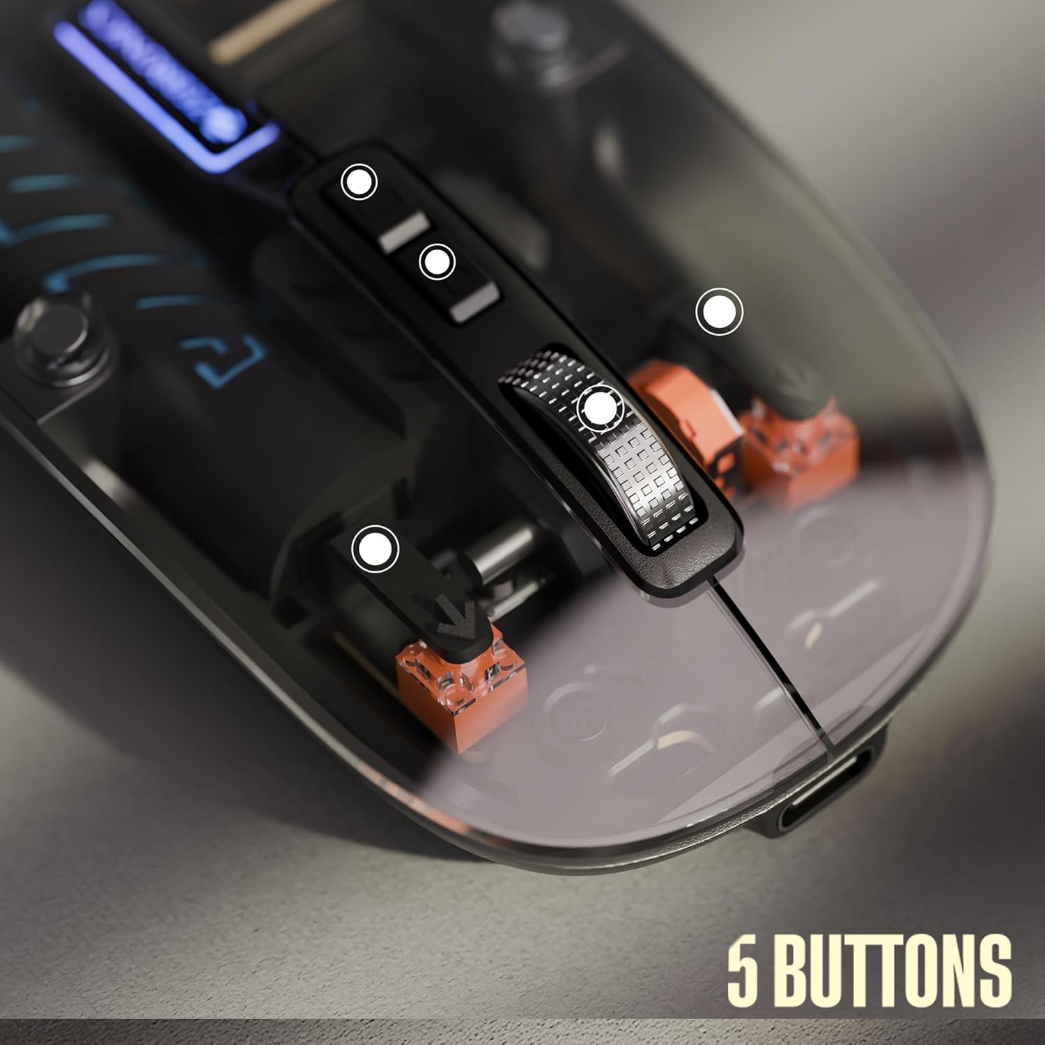 Close-up of the USB Nano Receiver inserted into the ZEBRONICS Glassy 10 mouse.