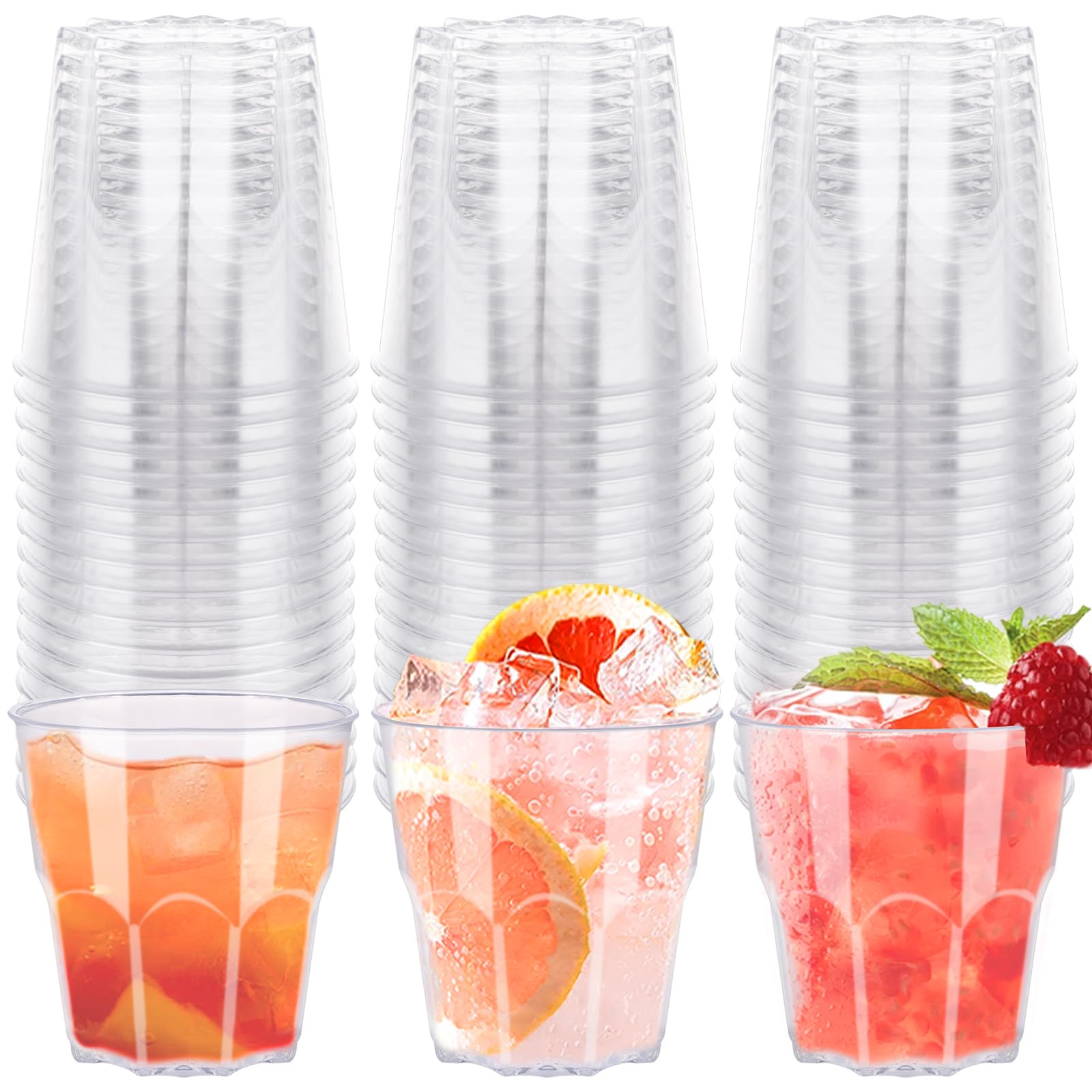 LDXDRU 100 Pack 200ml / 7oz Hard Plastic Glasses, Plastic Cocktail Glasses