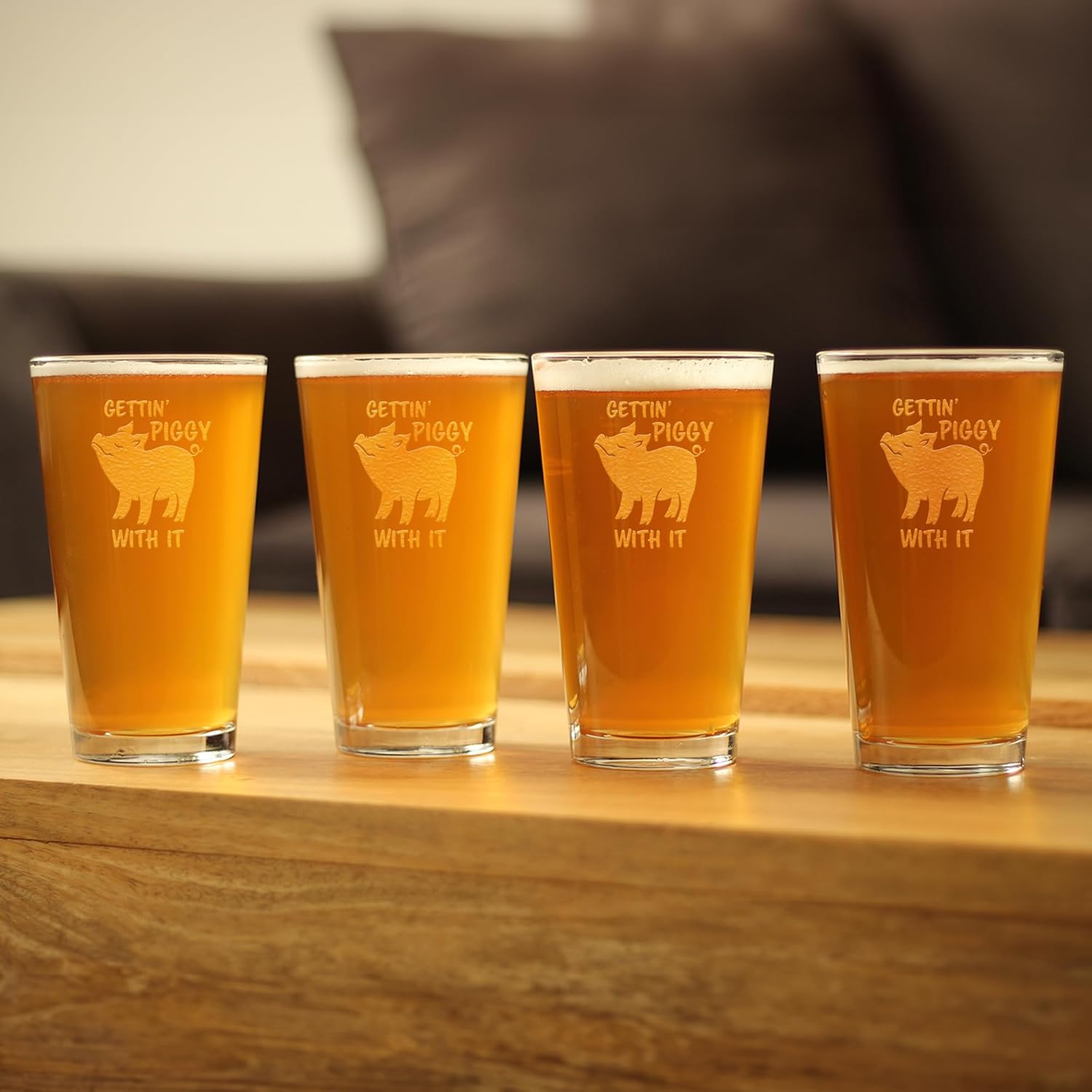 Gettin Piggy With It - Funny Pig Pint Glass Gifts for Beer Drinking Men & Women - Set of 4 - Fun Unique Pig Decor