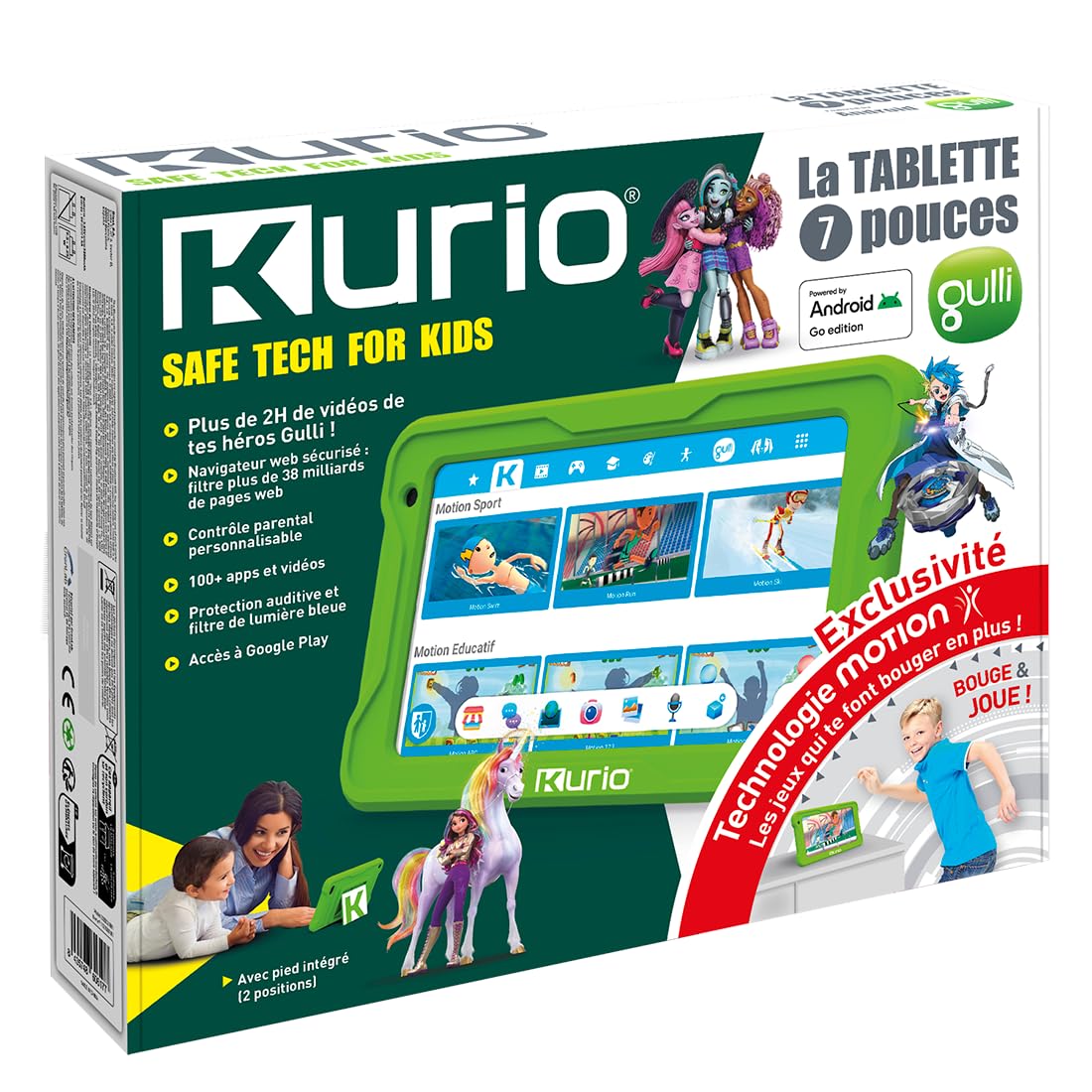 Kurio Gulli Motion Edition 32 GB Tableta de 7 Pulgadas para niños, Android 15, Control Parental Personalizable y navegador Seguro, más de 2 Horas de vídeos Gulli + 10 Juegos exclusivos incluidos